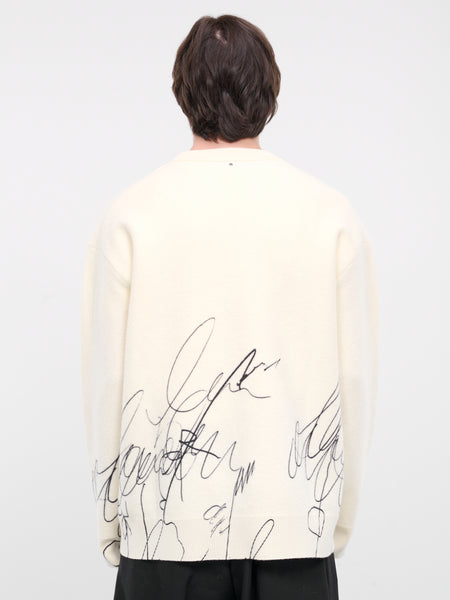 Scribble Crewneck Sweater (24E28OAK04-NATURAL-WHITE)