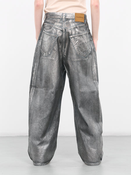 Foil-Coated Super Baggy Jeans (B00346-SILVER-BLUE)