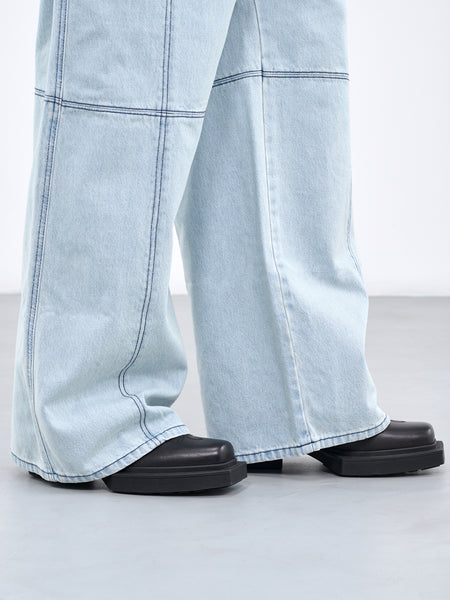 Paneled Baggy Jeans (MP040D-ICE-BLUE)