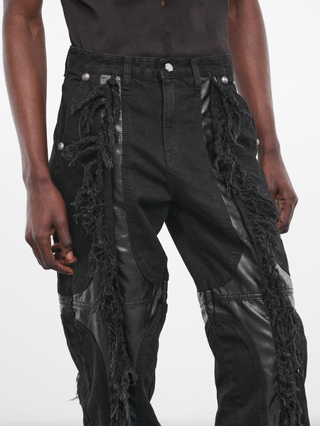 世界の 定価以下DESTROY LEATHER DENIM PANTS L INDIGO パンツ - www