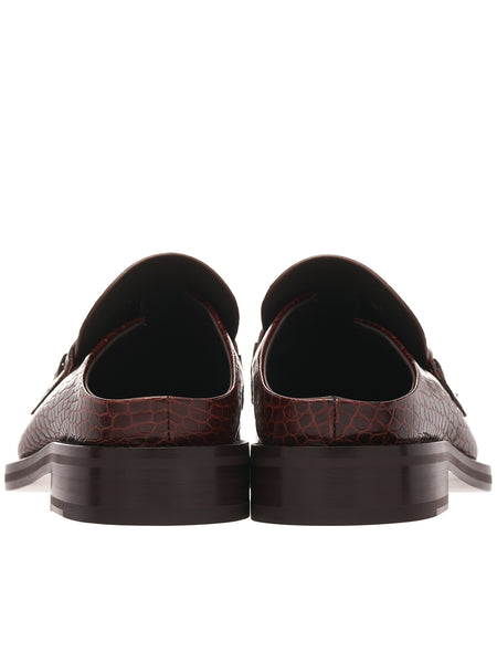 Croc Mule Loafers (025M-BROWN-FAUX-CROC)