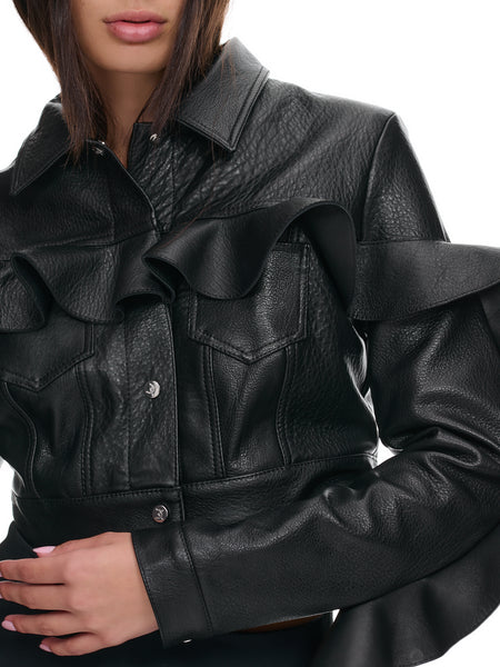 Jamin Leather® Charcoal Gray Leather Ribbed Trim Jacket w/Butterfly Collar  #MA1993GY