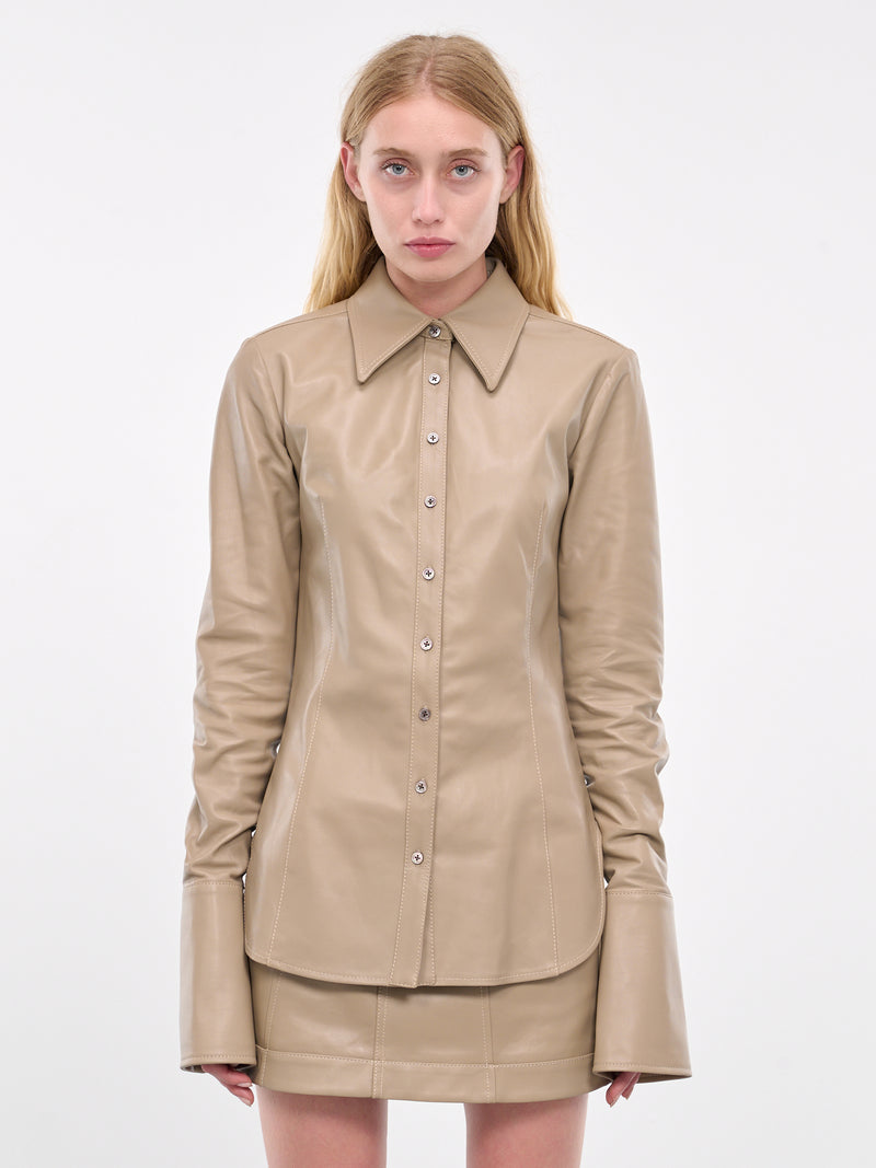 Fitted Leather Button Down (001125-L11-TAUPE)