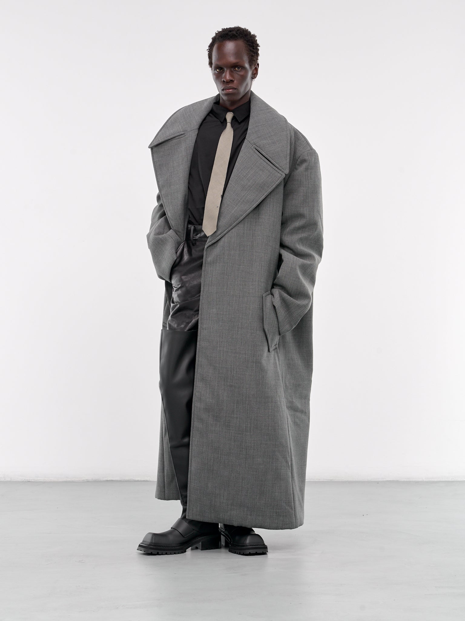 Padded Wool-Blend Coat (002-15-GREY)