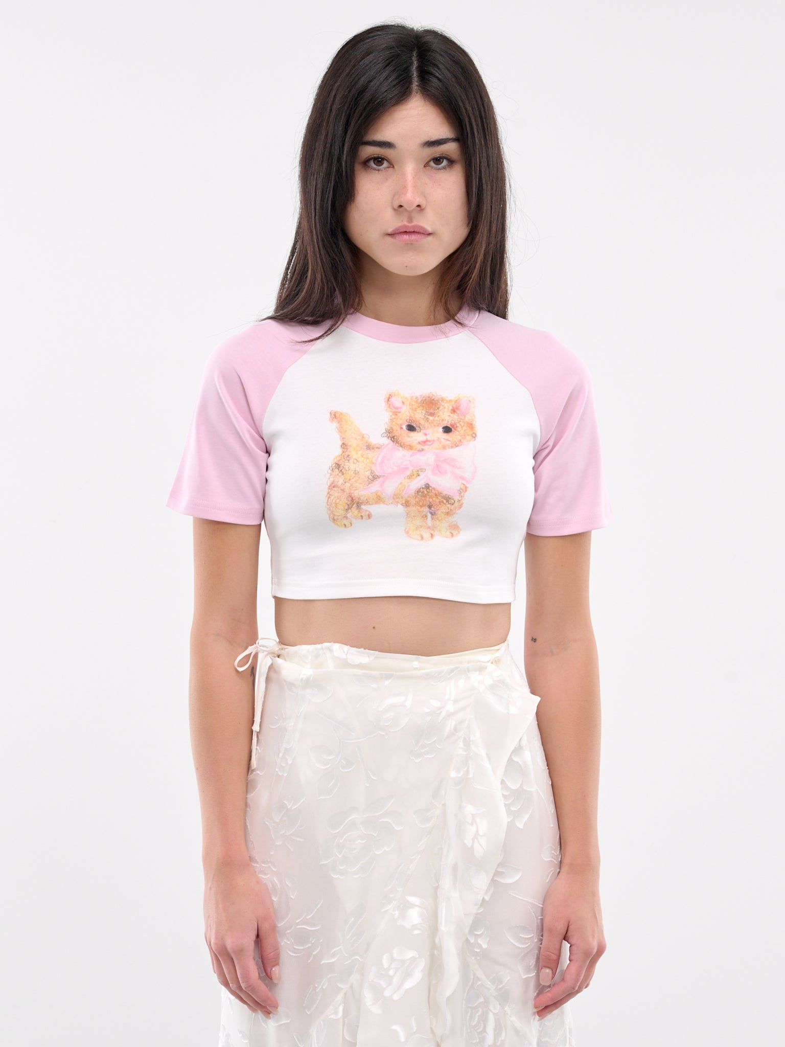 Cat Raglan Tee (00T10-WHITE-PINK)