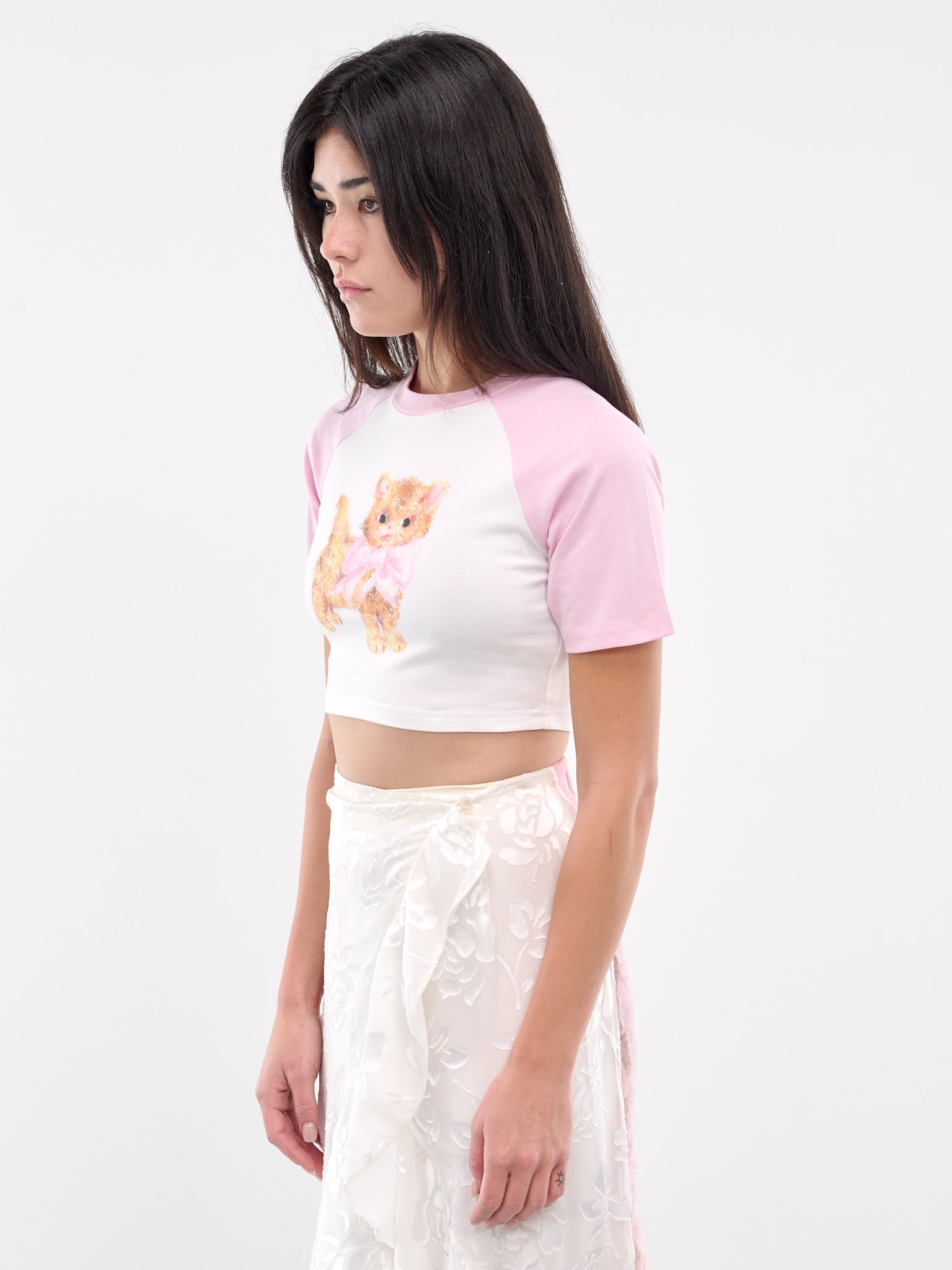 Cat Raglan Tee (00T10-WHITE-PINK)