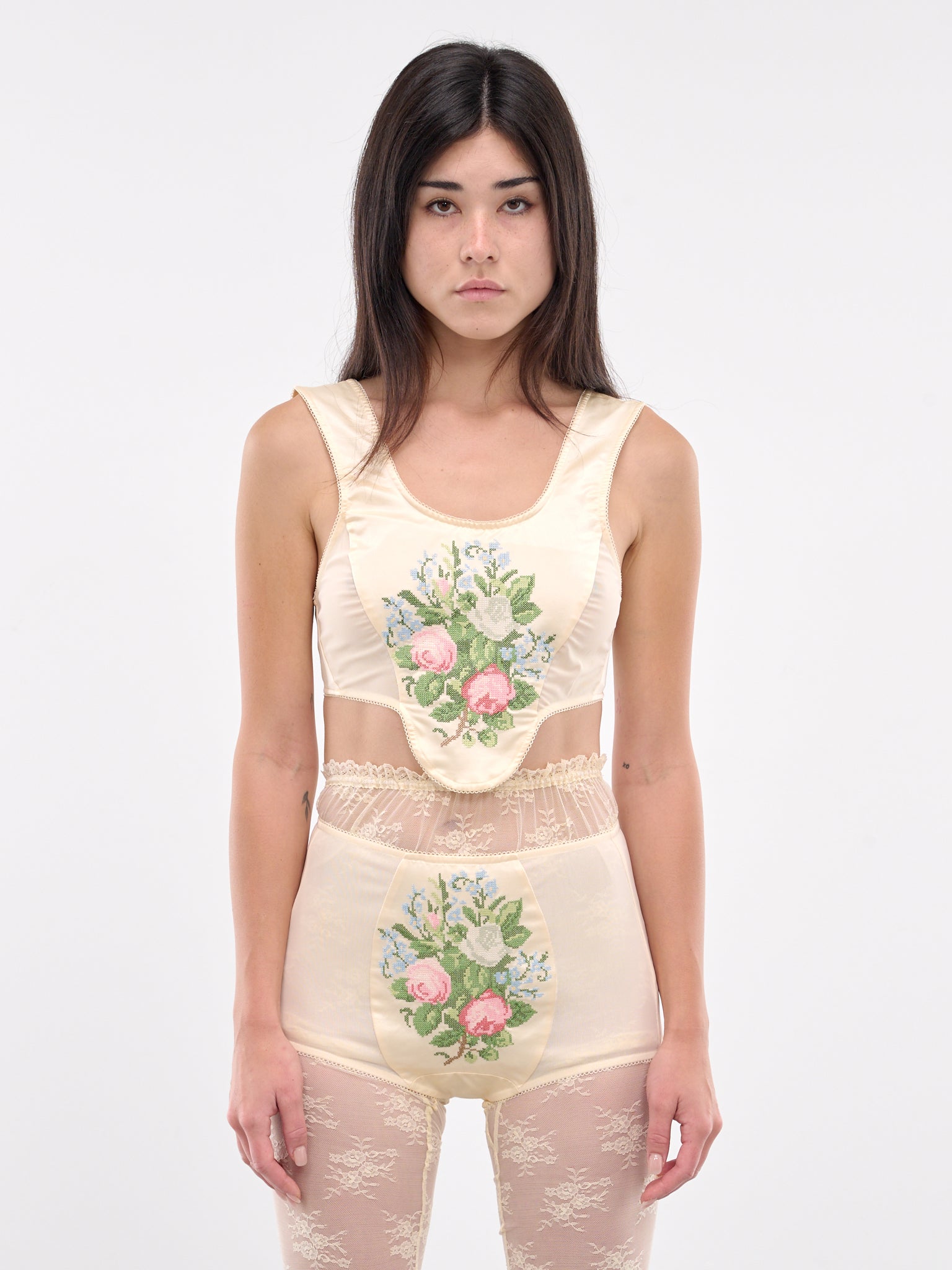 Rose Embroidered Corset Top (00T28-IVORY)