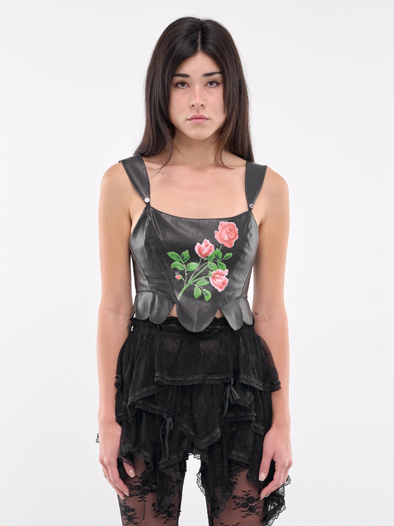 Rose Faux Leather Corset Top (00T31-BLACK)