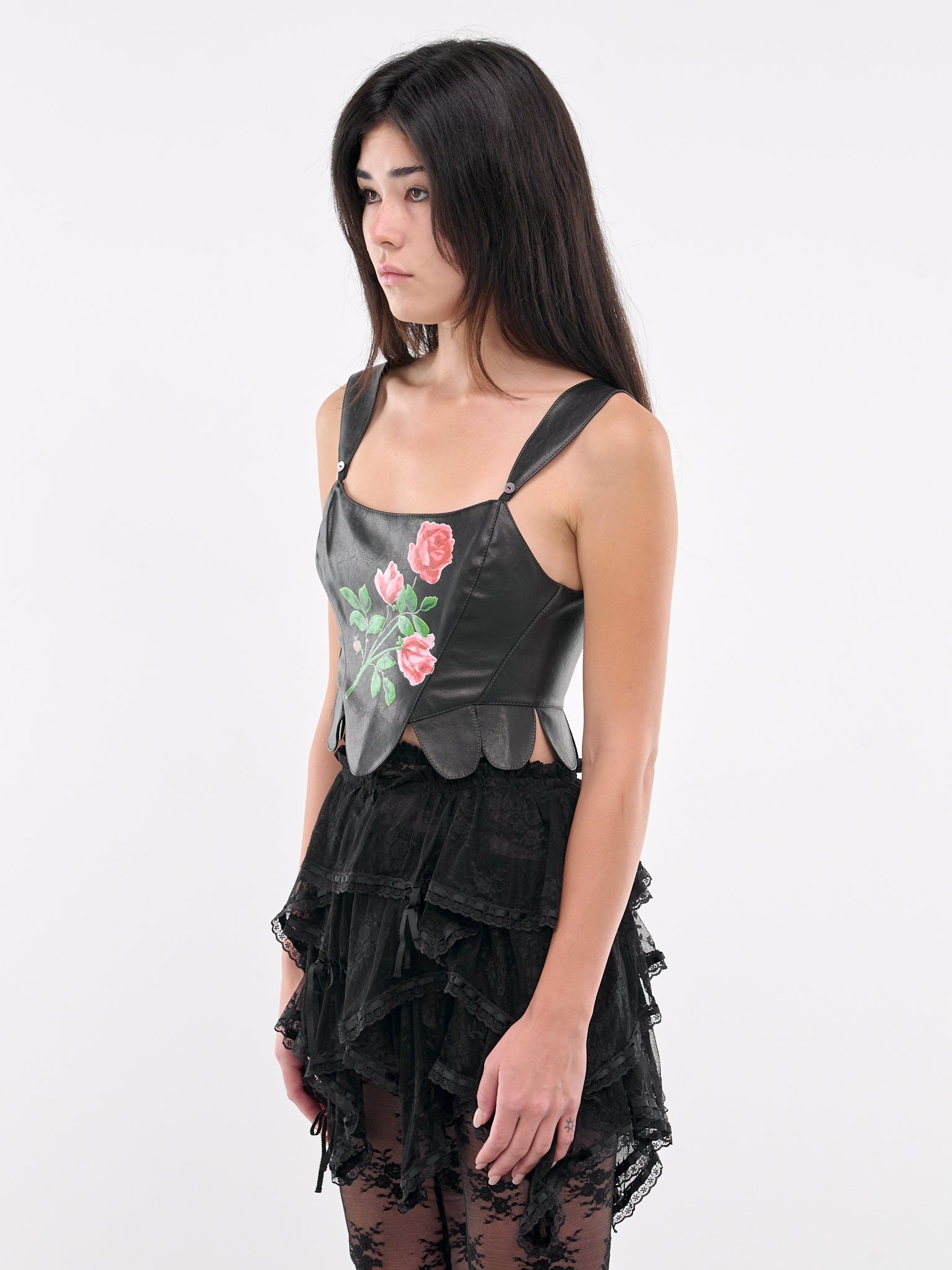 Rose Faux Leather Corset Top (00T31-BLACK)