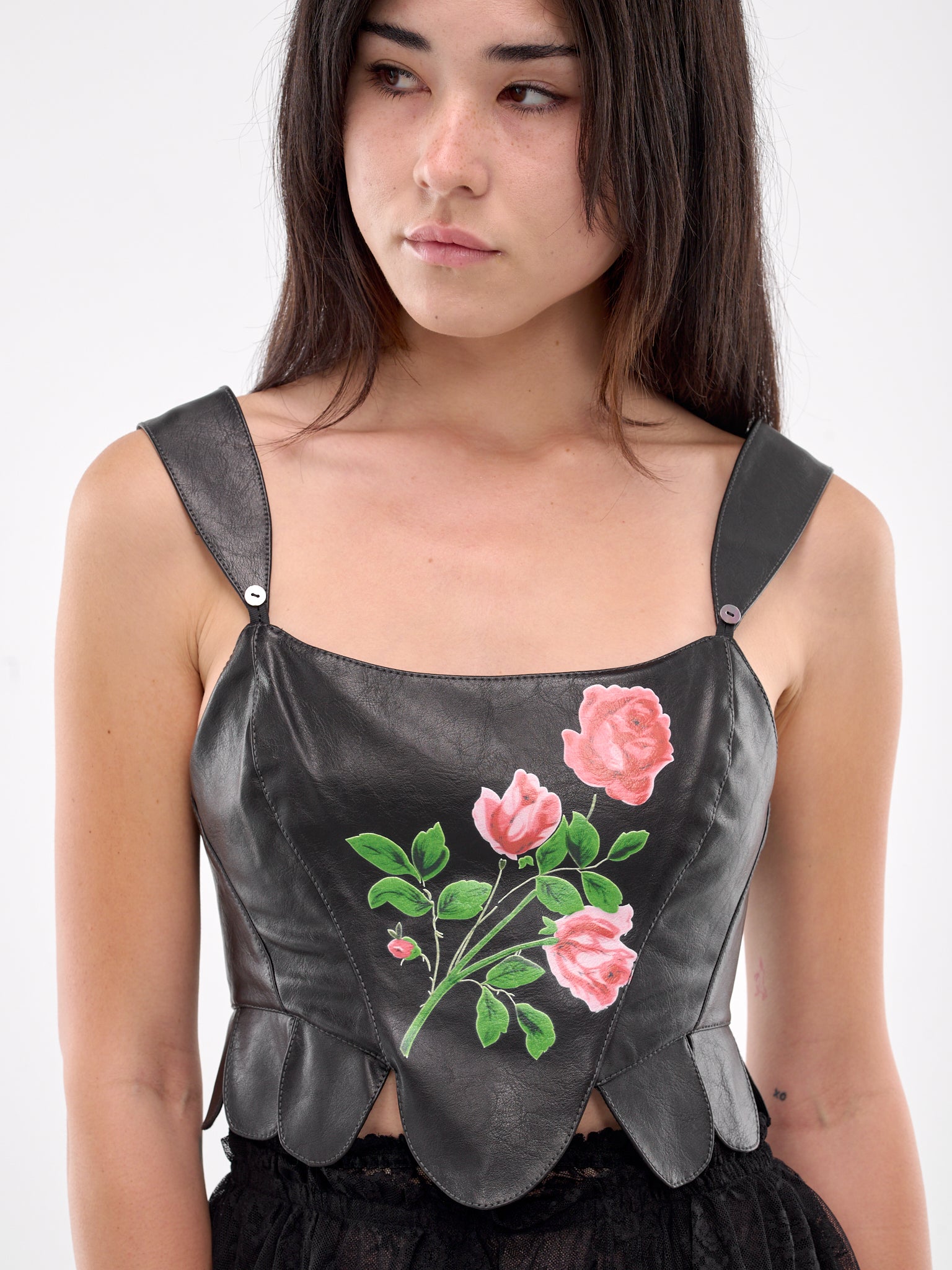 Rose Faux Leather Corset Top (00T31-BLACK)