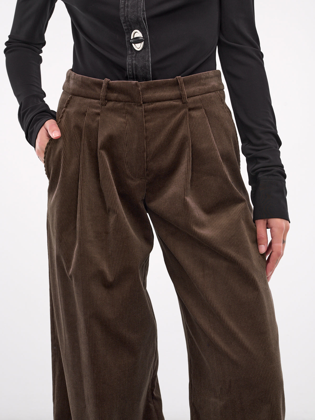 Corduroy Wide Leg Trousers (01-120924-BROWN)