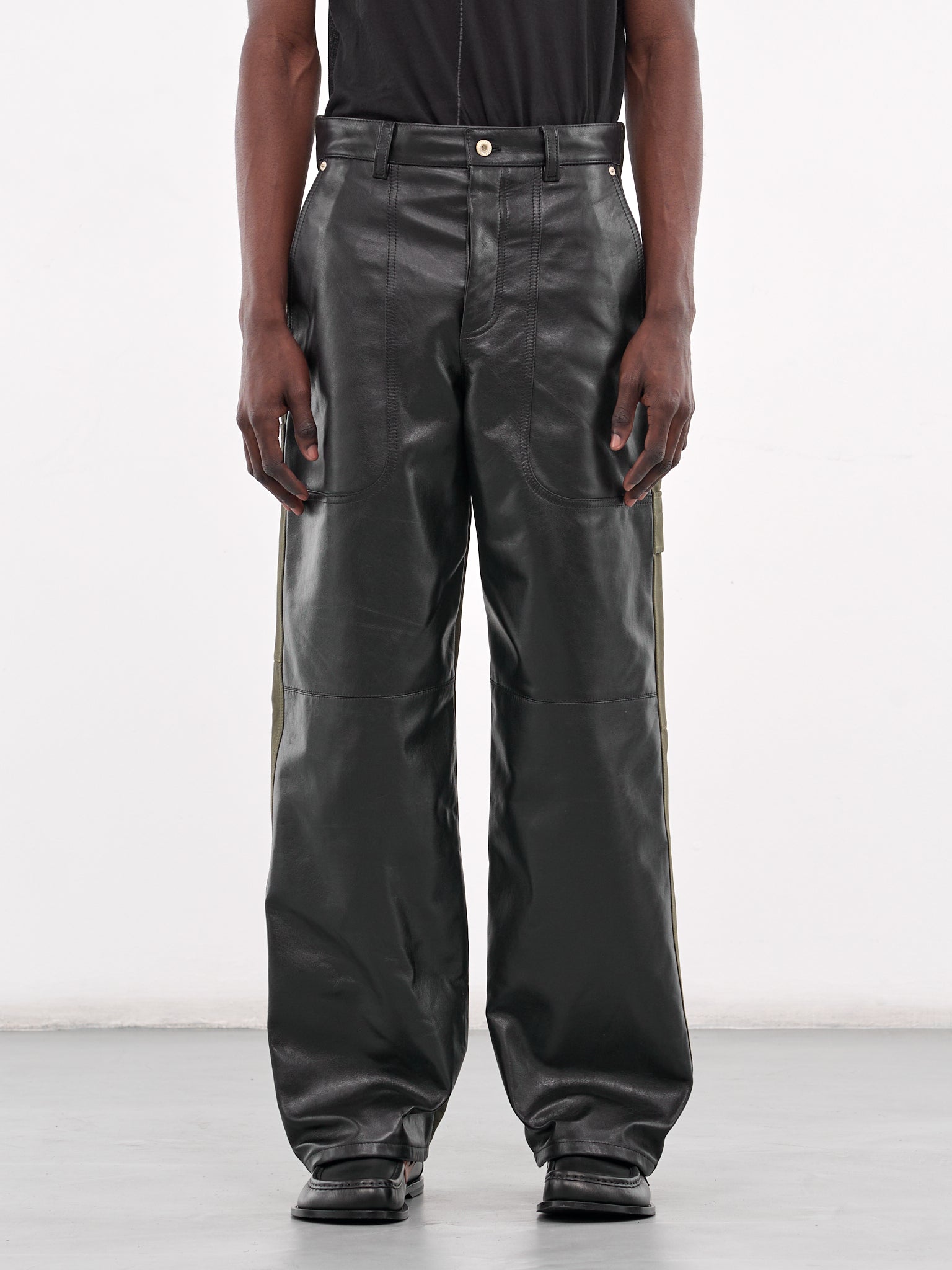 Nappa & Cotton Hybrid Cargo Trousers (H526Y04WFF-BLACK-KHAKI)