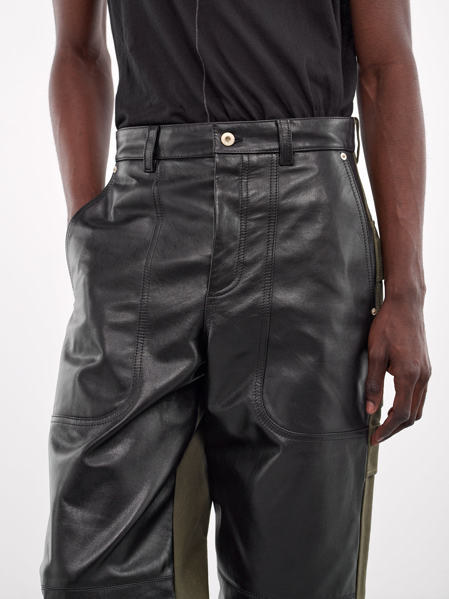 Nappa & Cotton Hybrid Cargo Trousers (H526Y04WFF-BLACK-KHAKI)