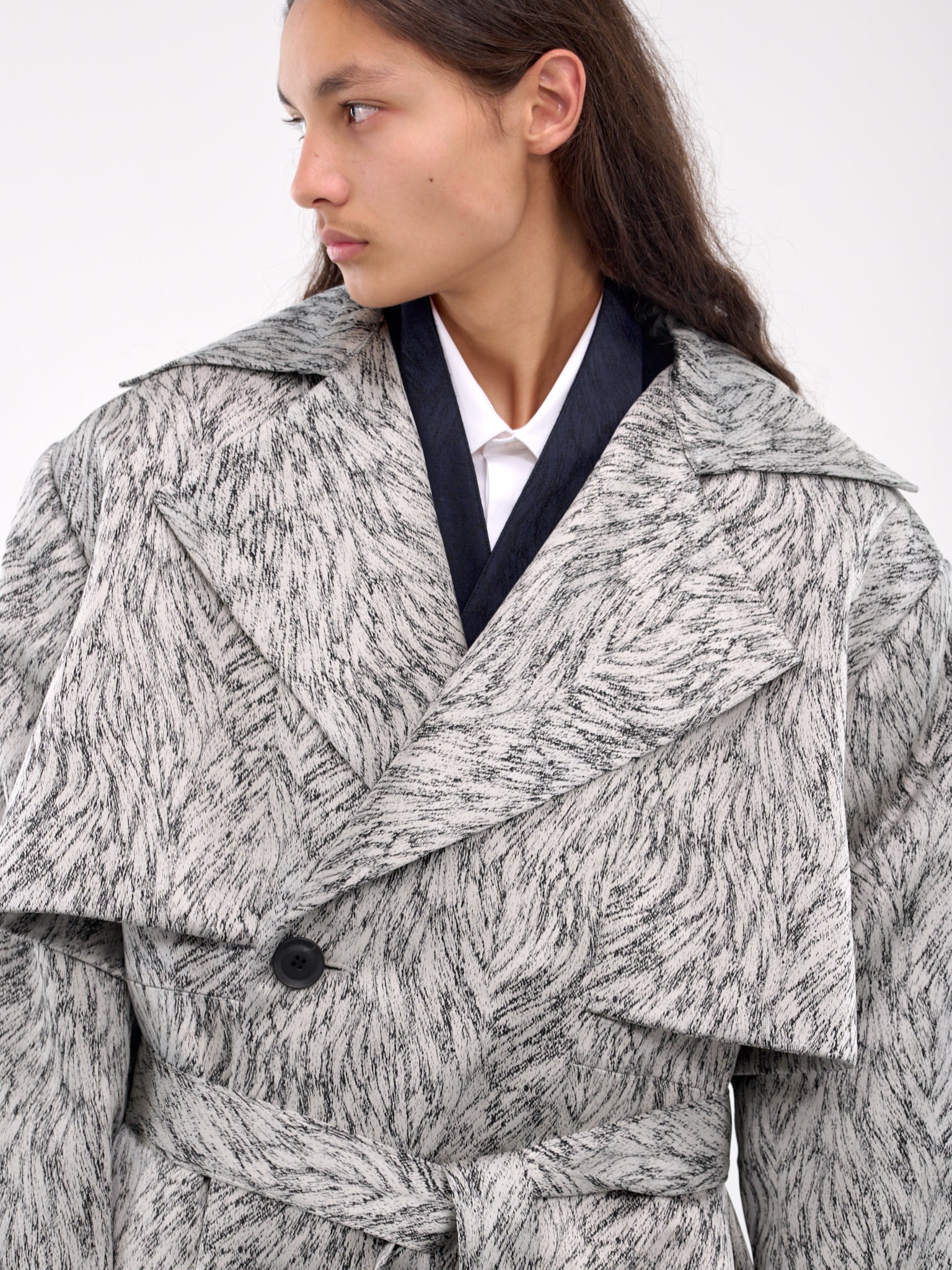 Fur Jacquard Trench Cape (0189-T727-SILVER-FOX)