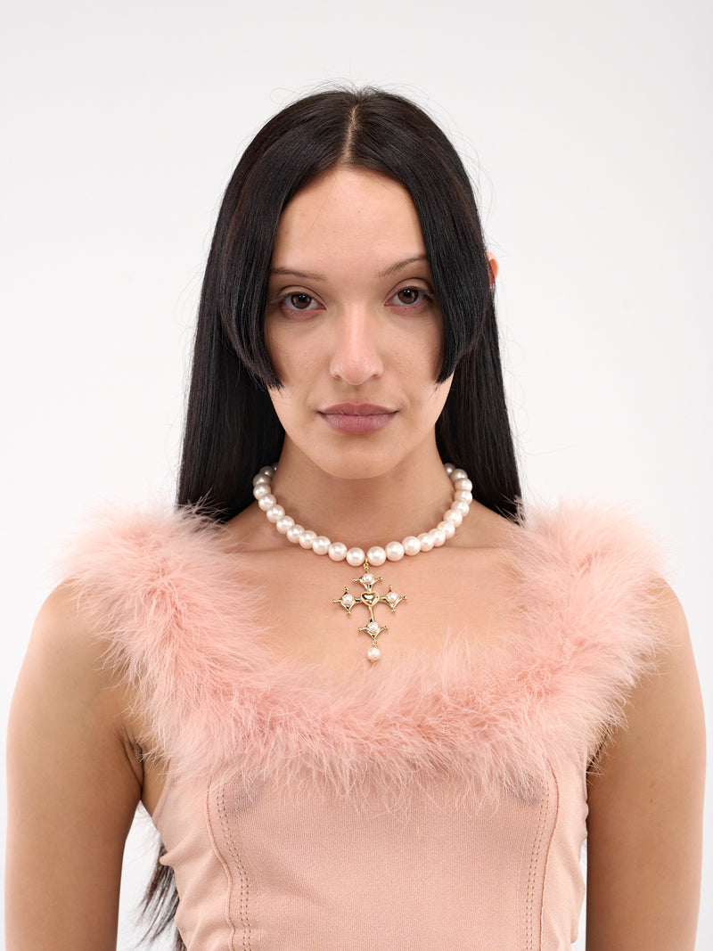 Pearl Cross Choker (2W328A-C1070-IVORY-LIGHT-GOLD)