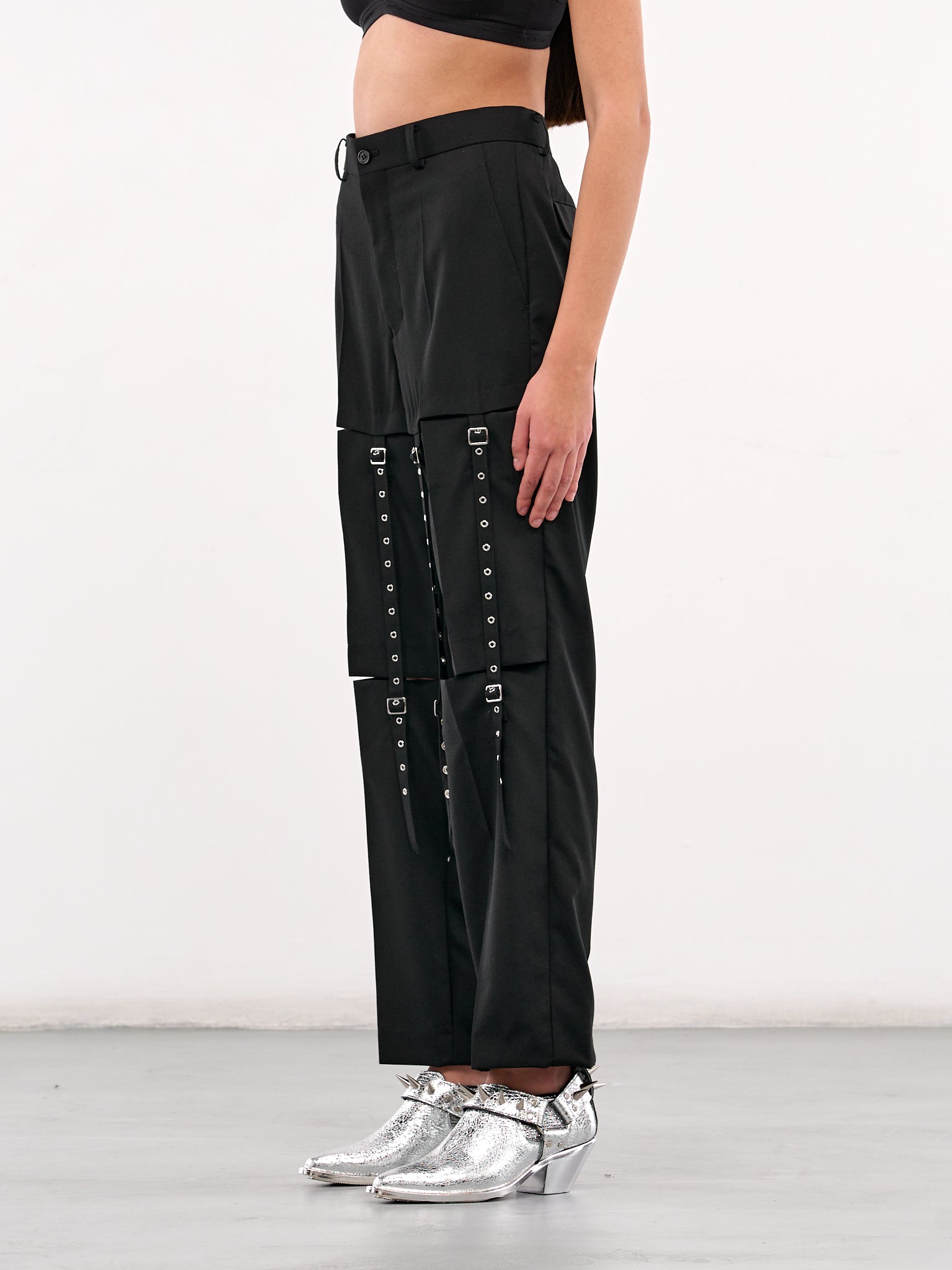 Buckle & Eyelet Strap Trousers (3O-P004-S25-BLACK)