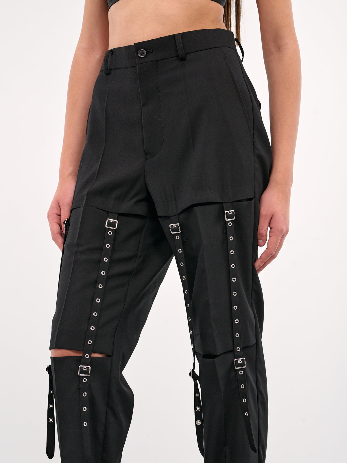 Buckle & Eyelet Strap Trousers (3O-P004-S25-BLACK)