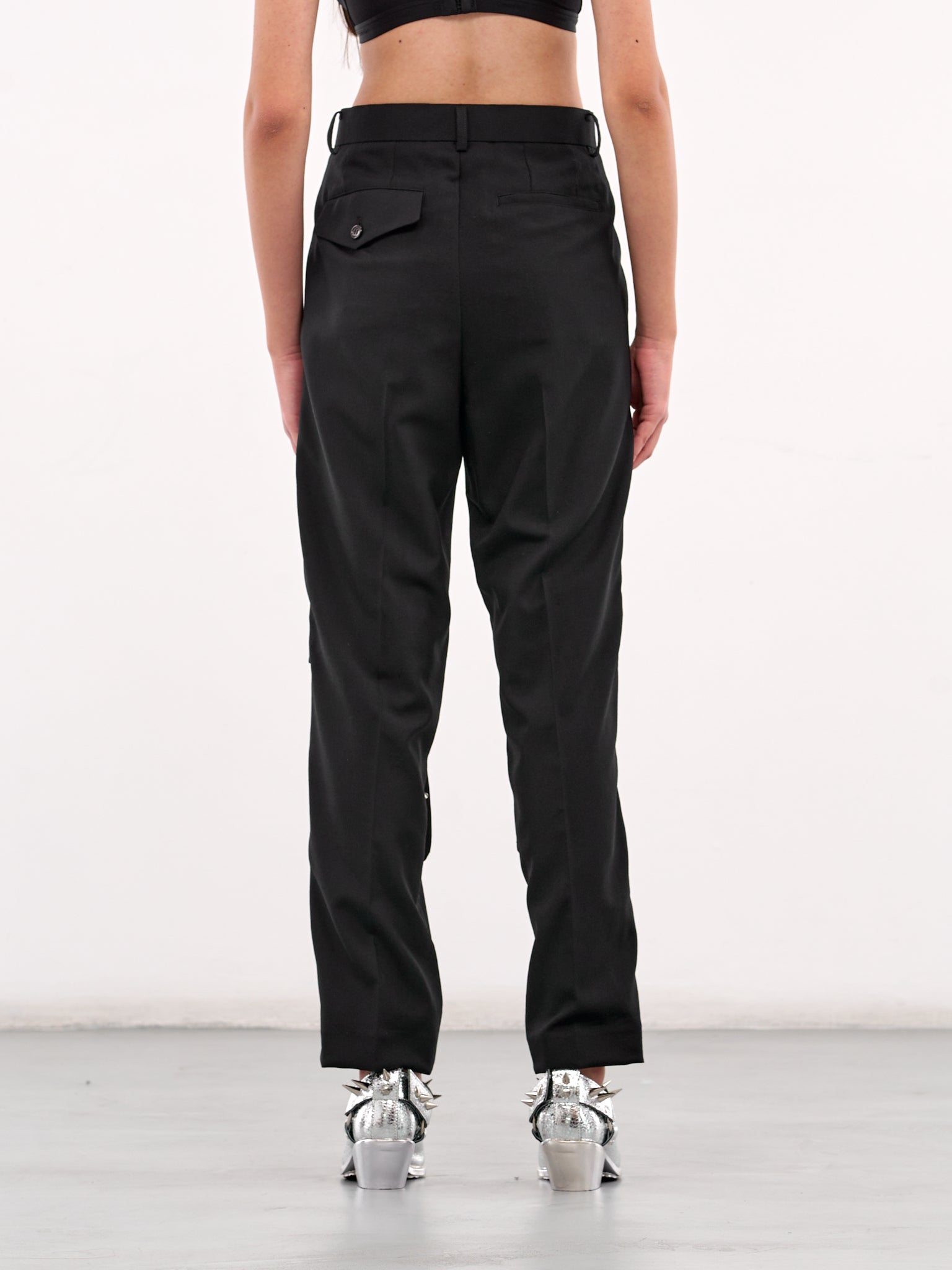 Buckle & Eyelet Strap Trousers (3O-P004-S25-BLACK)