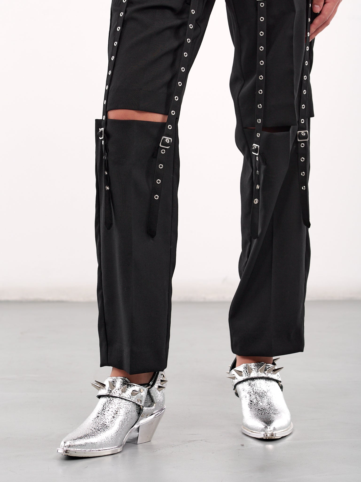 Buckle & Eyelet Strap Trousers (3O-P004-S25-BLACK)