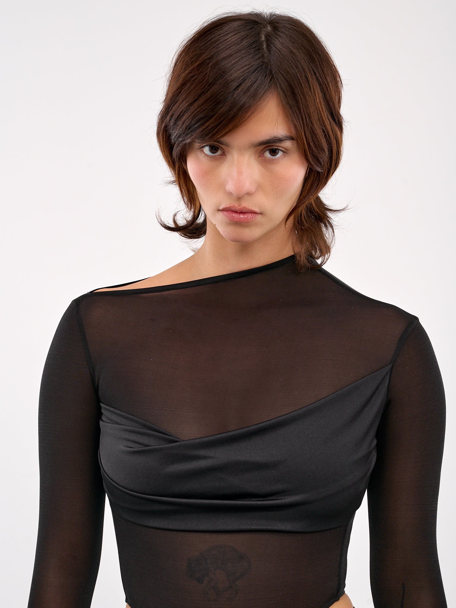 Draped Silk Mesh Bodysuit (BD01S1BL900-BLACK)