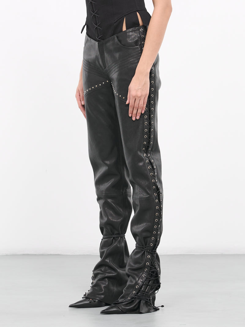 Faux Leather Lace Up Flared Pants | boohoo