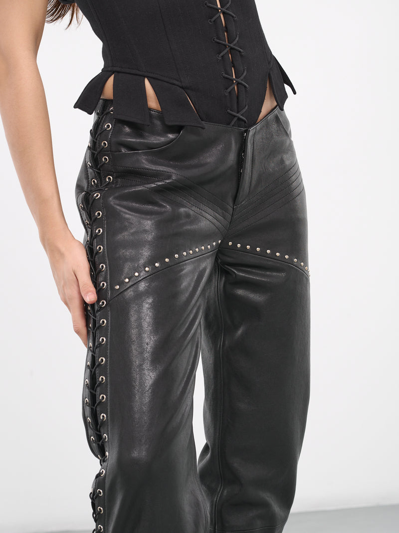 Gothic Women's Slim Pants with Mesh and Lace Up on Front