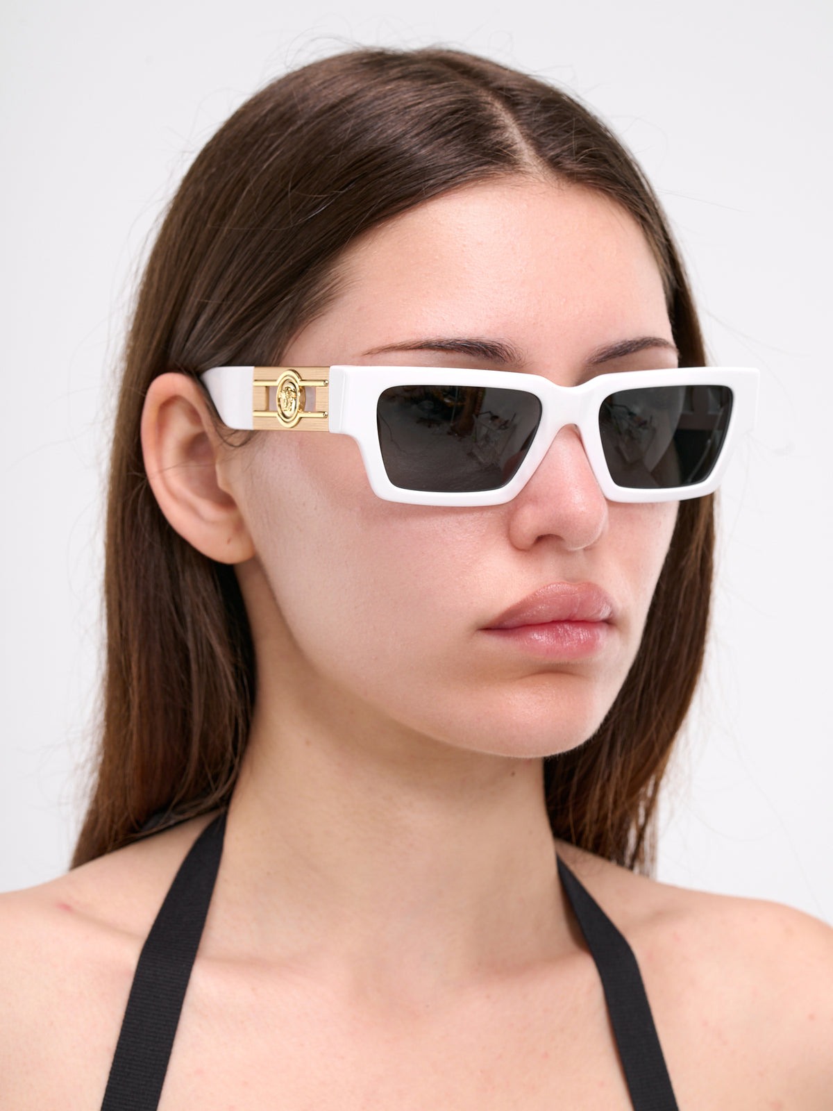 Rectangular Medusa Sunglasses (0VE4459-WHITE-DARK-GREY)