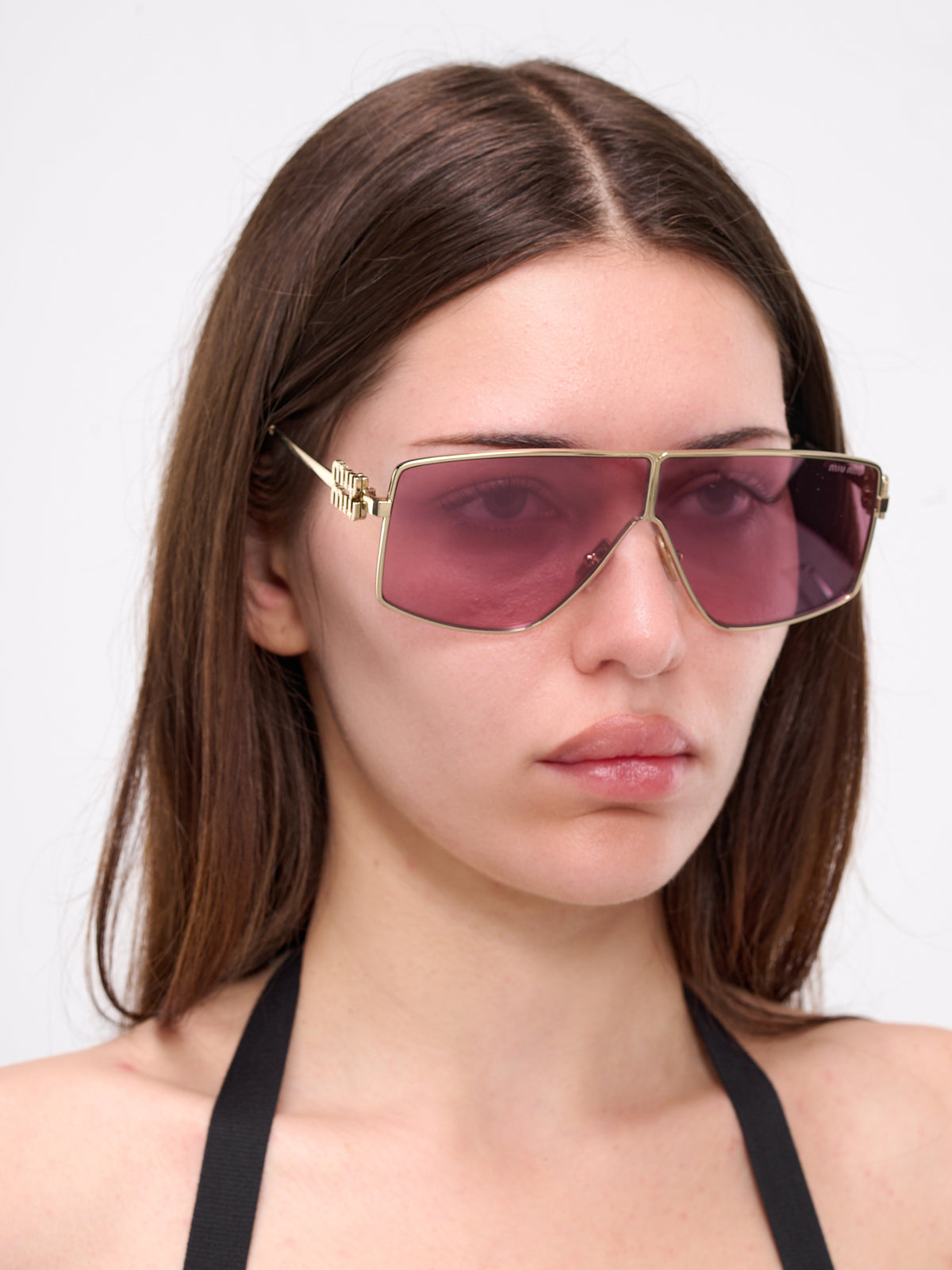 Shield Sunglasses (0MU-51ZS-PALE-GOLD-DARK-PINK-S)