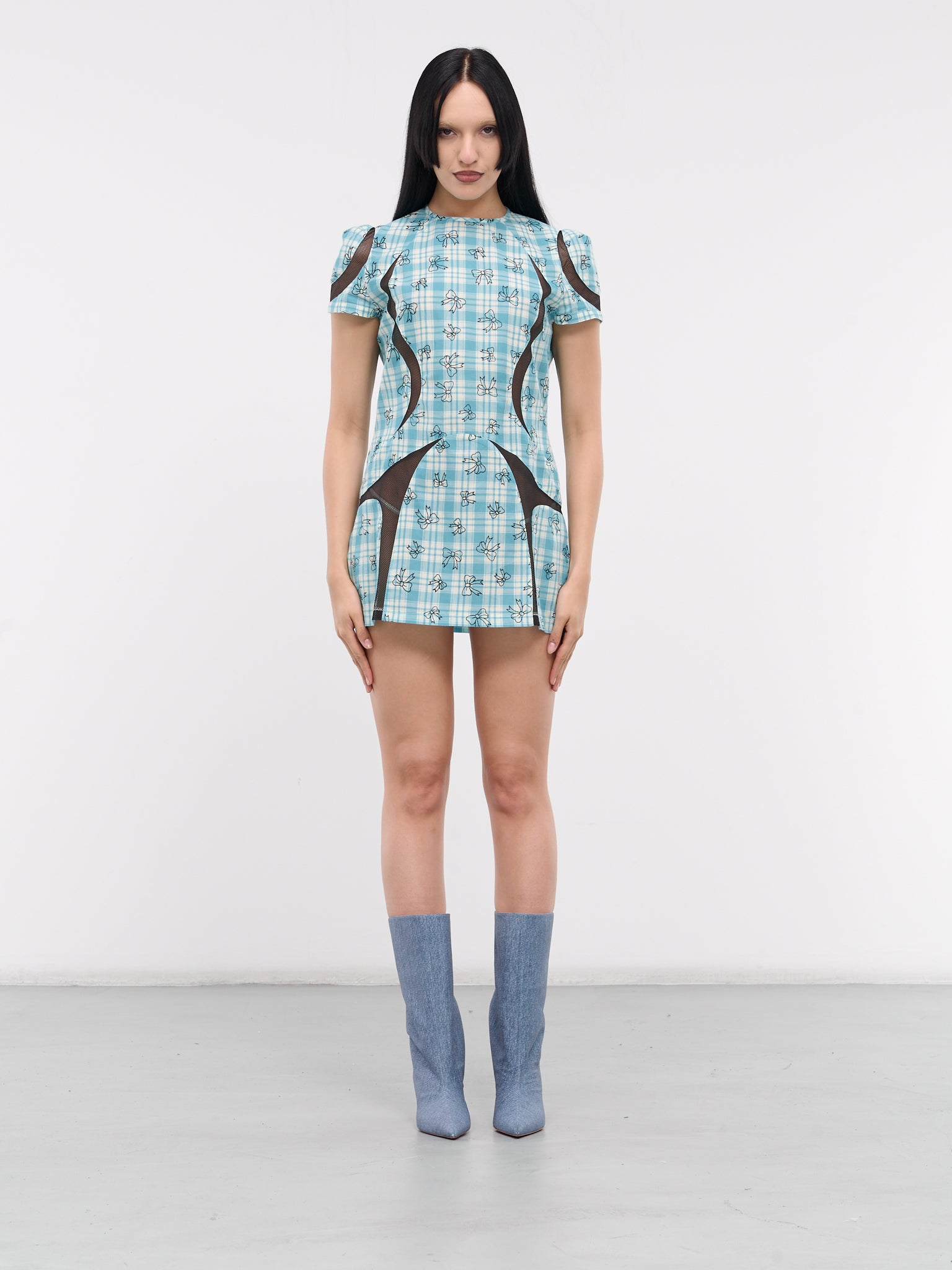 Mini Space Dress (056-BLUE-CHECK-W-BOWS)