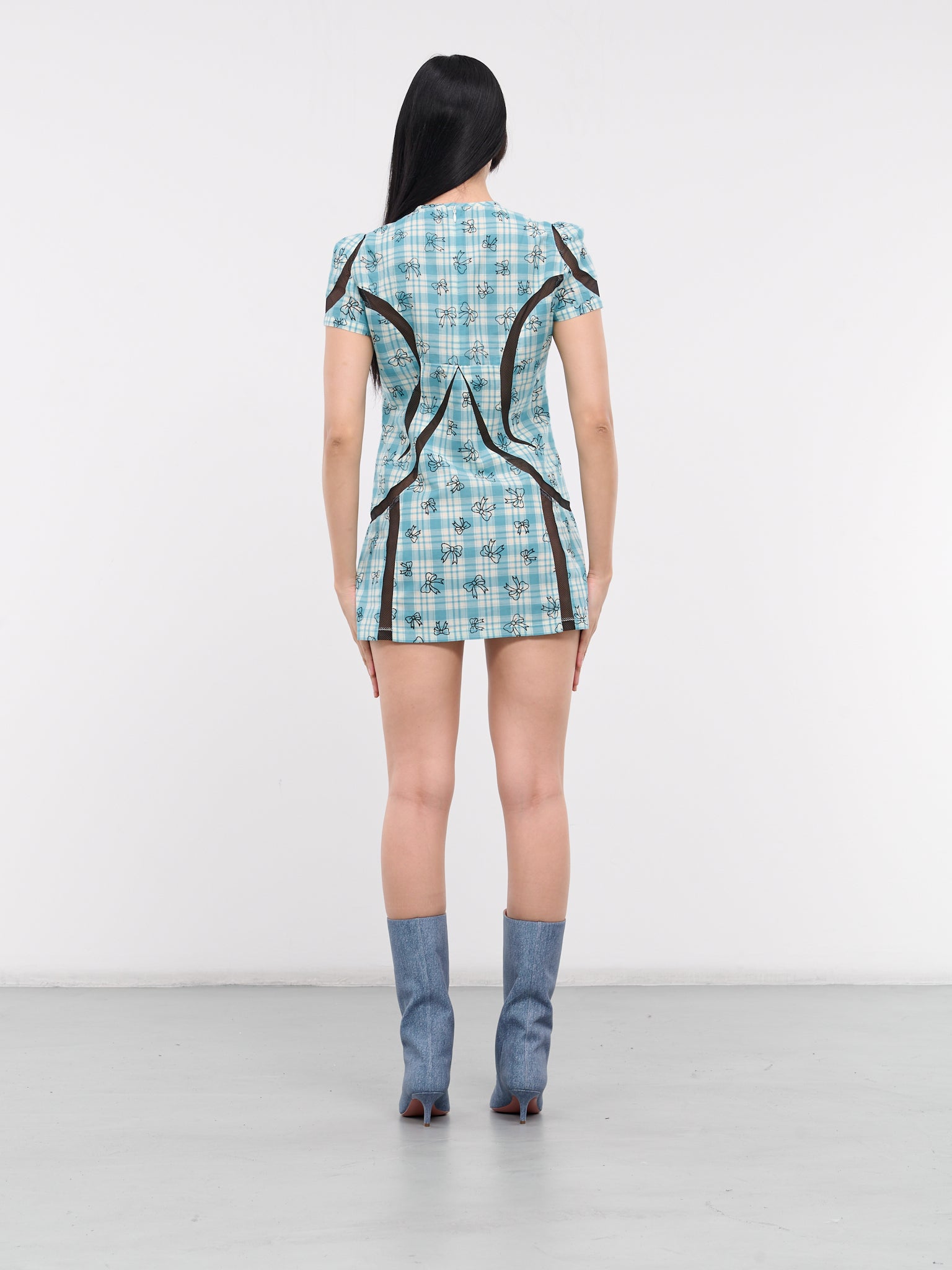 Mini Space Dress (056-BLUE-CHECK-W-BOWS)