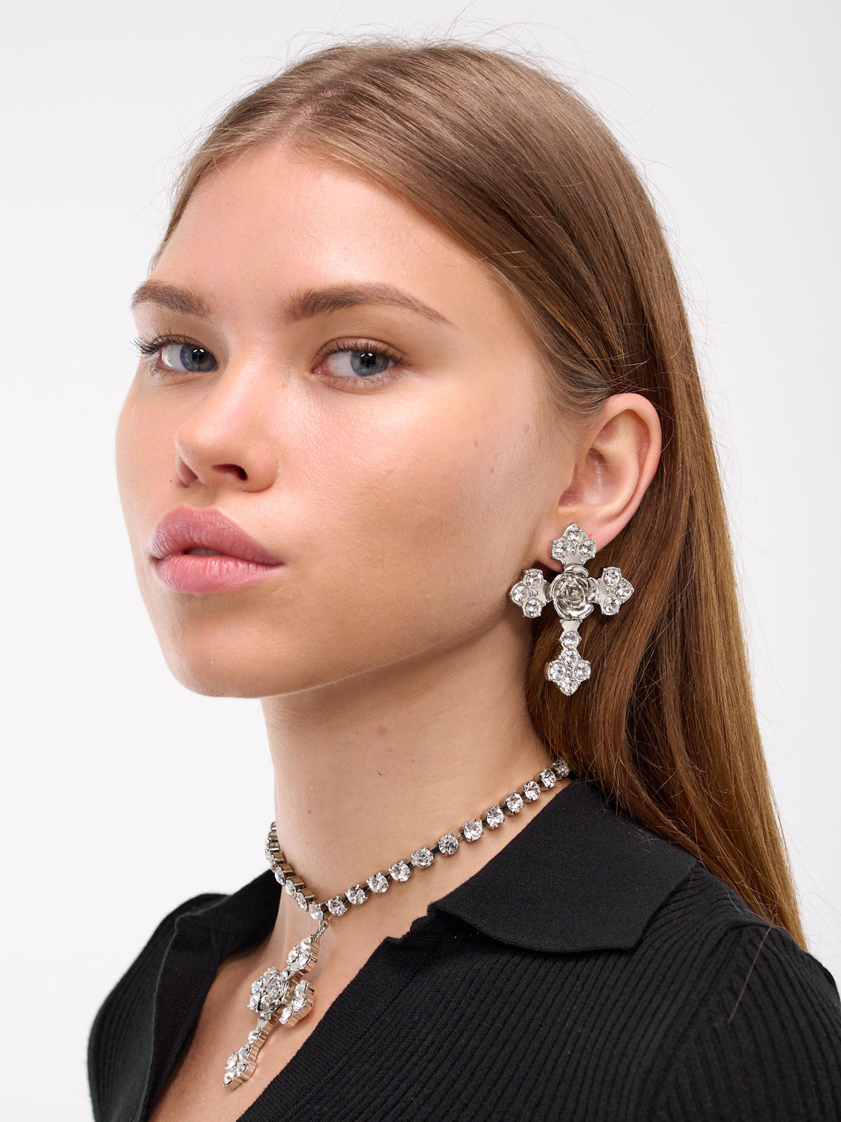 BLUMARINE Rose Cross Earrings | H. Lorenzo - styled