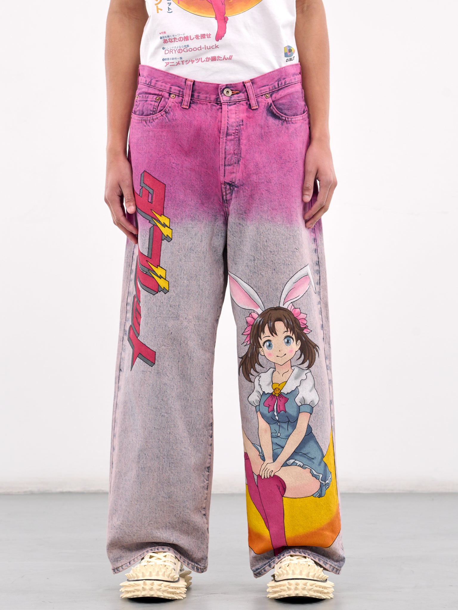 Hand-Painted Anime Denim Jeans (06PT296-PINK)