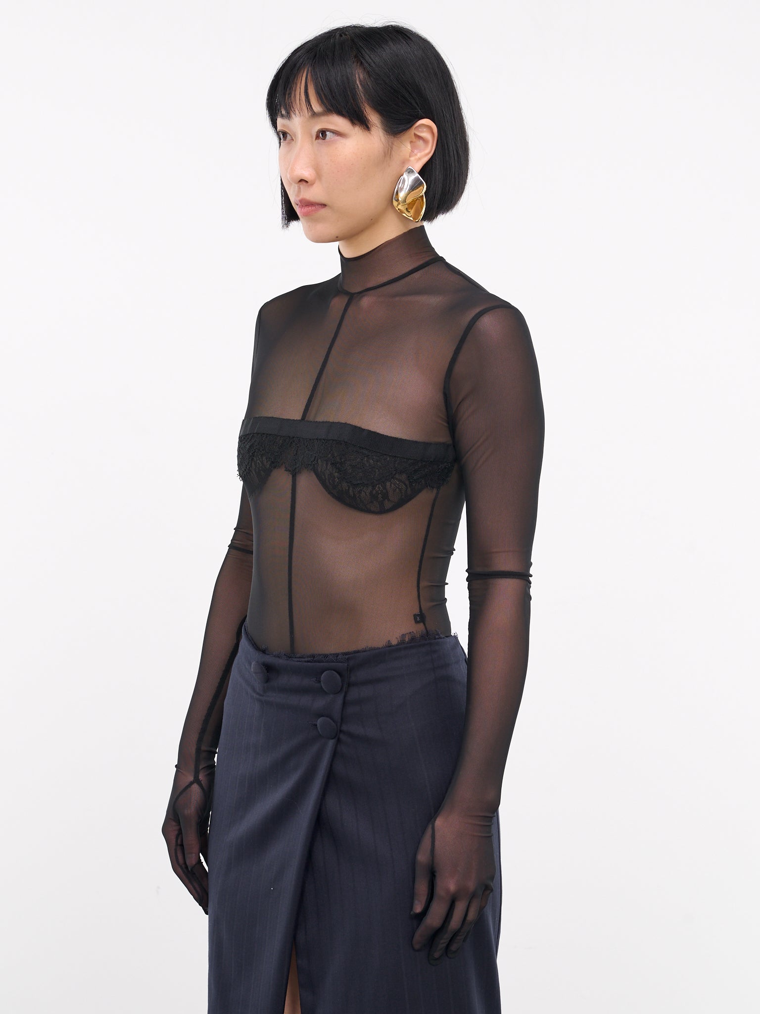 High Neck Mesh Bodysuit (SBHL075-BLACK)