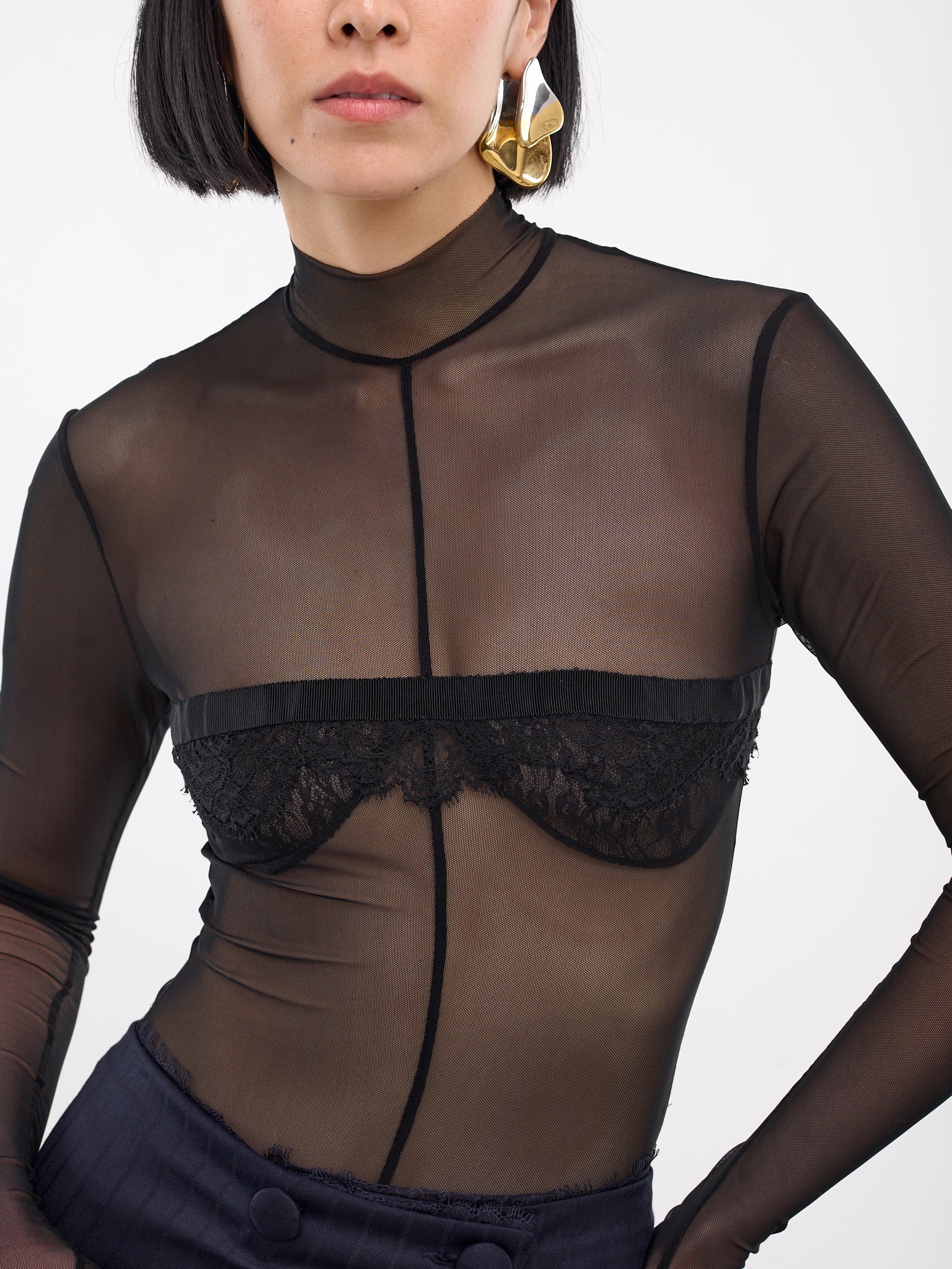 High Neck Mesh Bodysuit (SBHL075-BLACK)