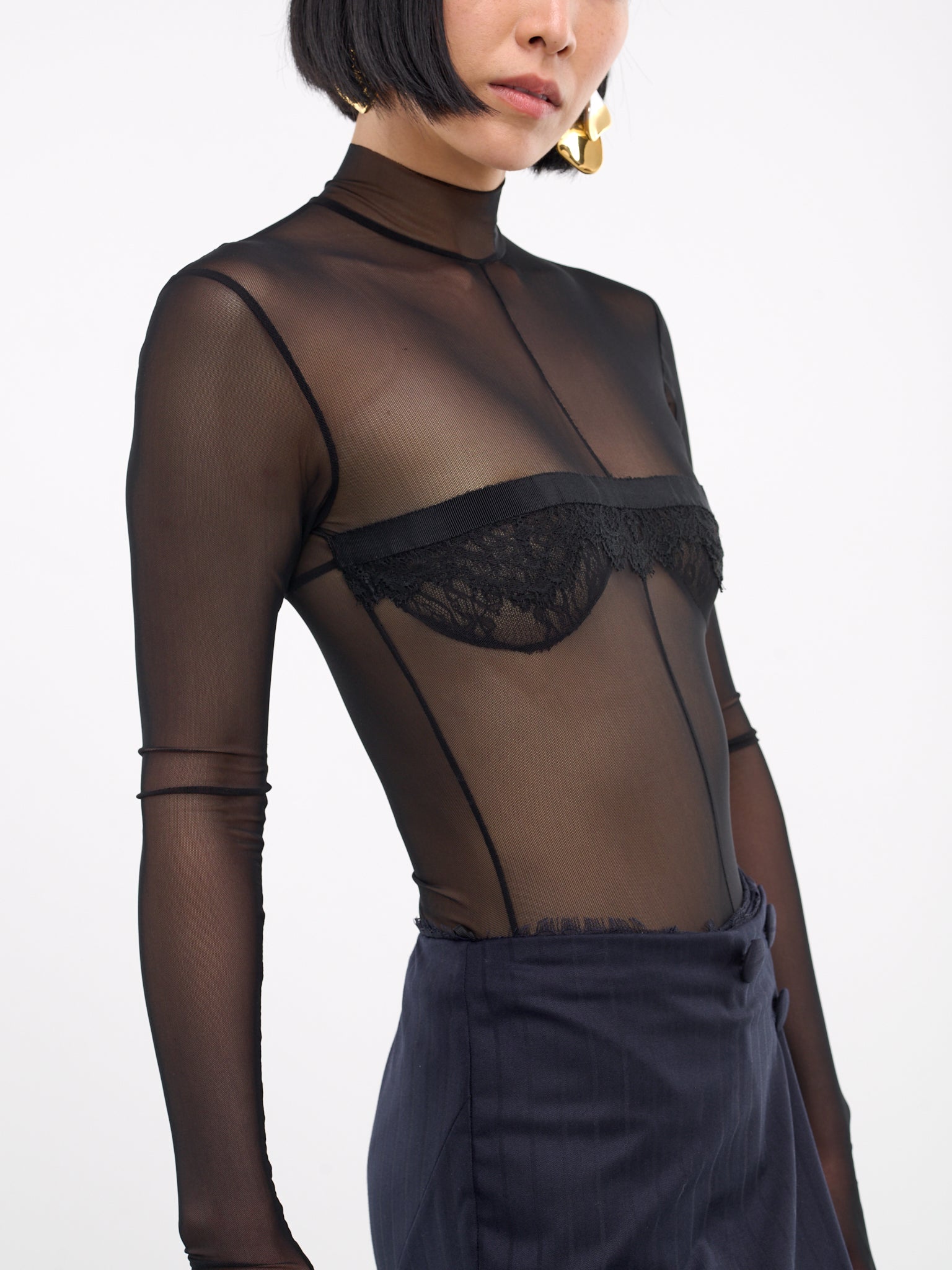 High Neck Mesh Bodysuit (SBHL075-BLACK)