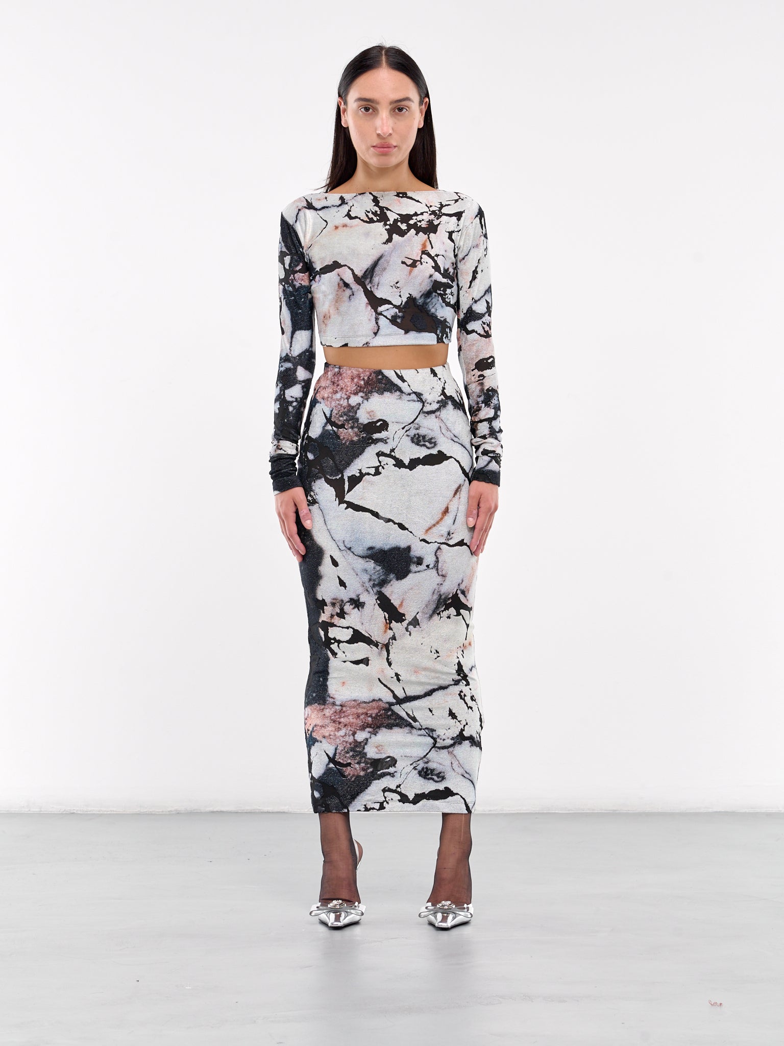 Marble Print Dress (TWT115-CPN18C-BIANCO-NERO)