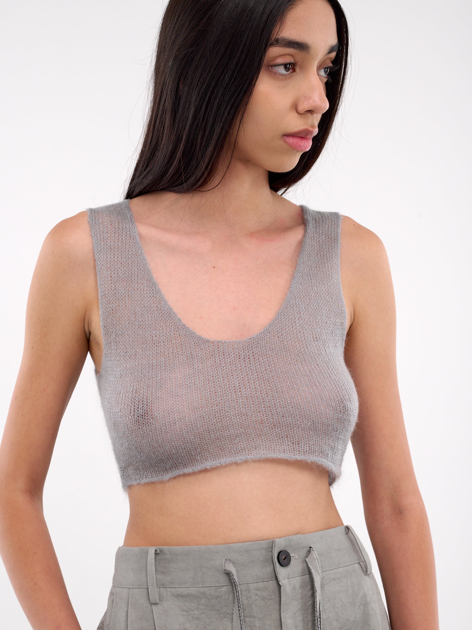 Hand-Knit Cropped Tank Top (09T11GR-GREY)