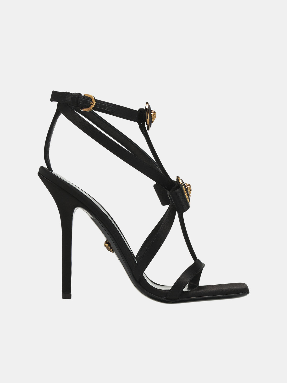 Gianni Ribbon Cage Sandals (1013013-1B00V-BLACK-GOLD)