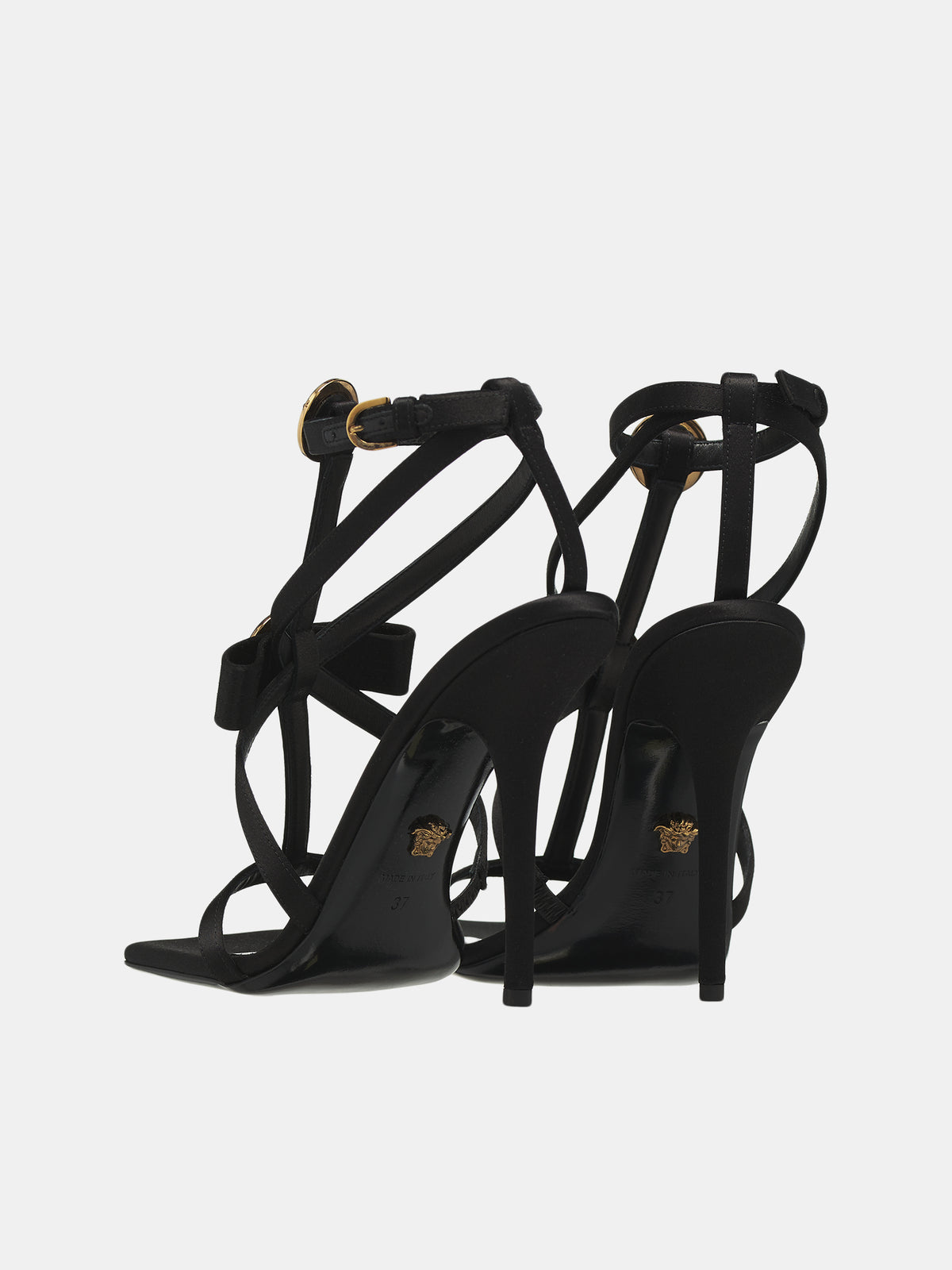 Gianni Ribbon Cage Sandals (1013013-1B00V-BLACK-GOLD)