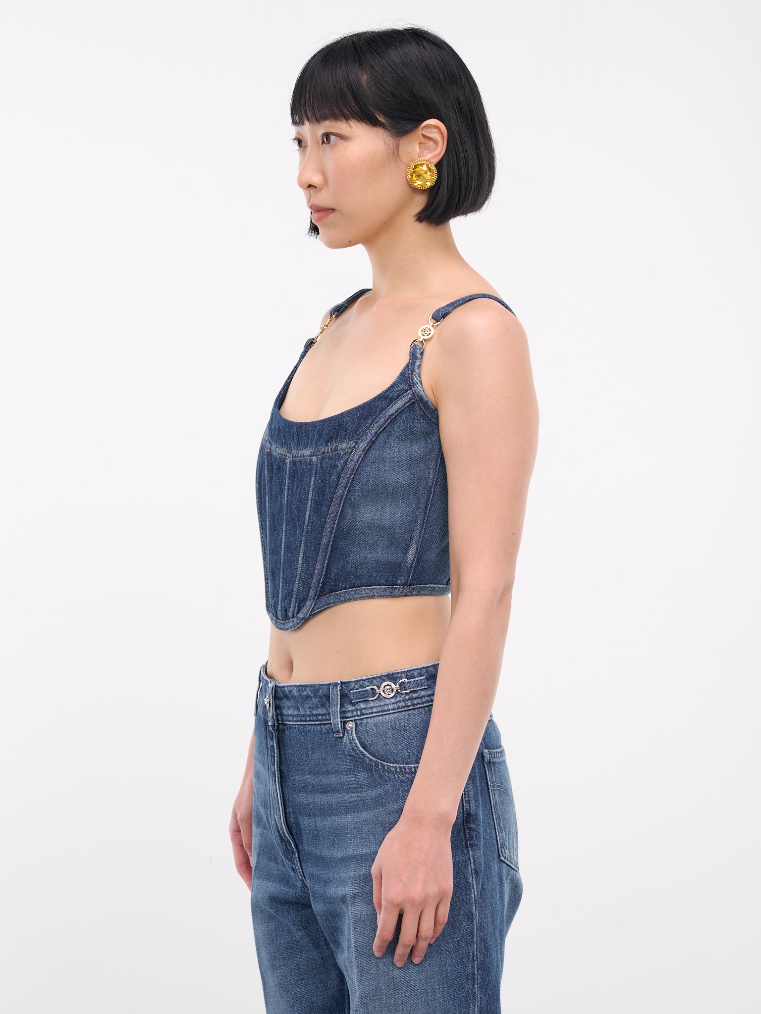 Medusa '95 Denim Corset Top (1016275-1A07079-1D030-DENIM-BL)