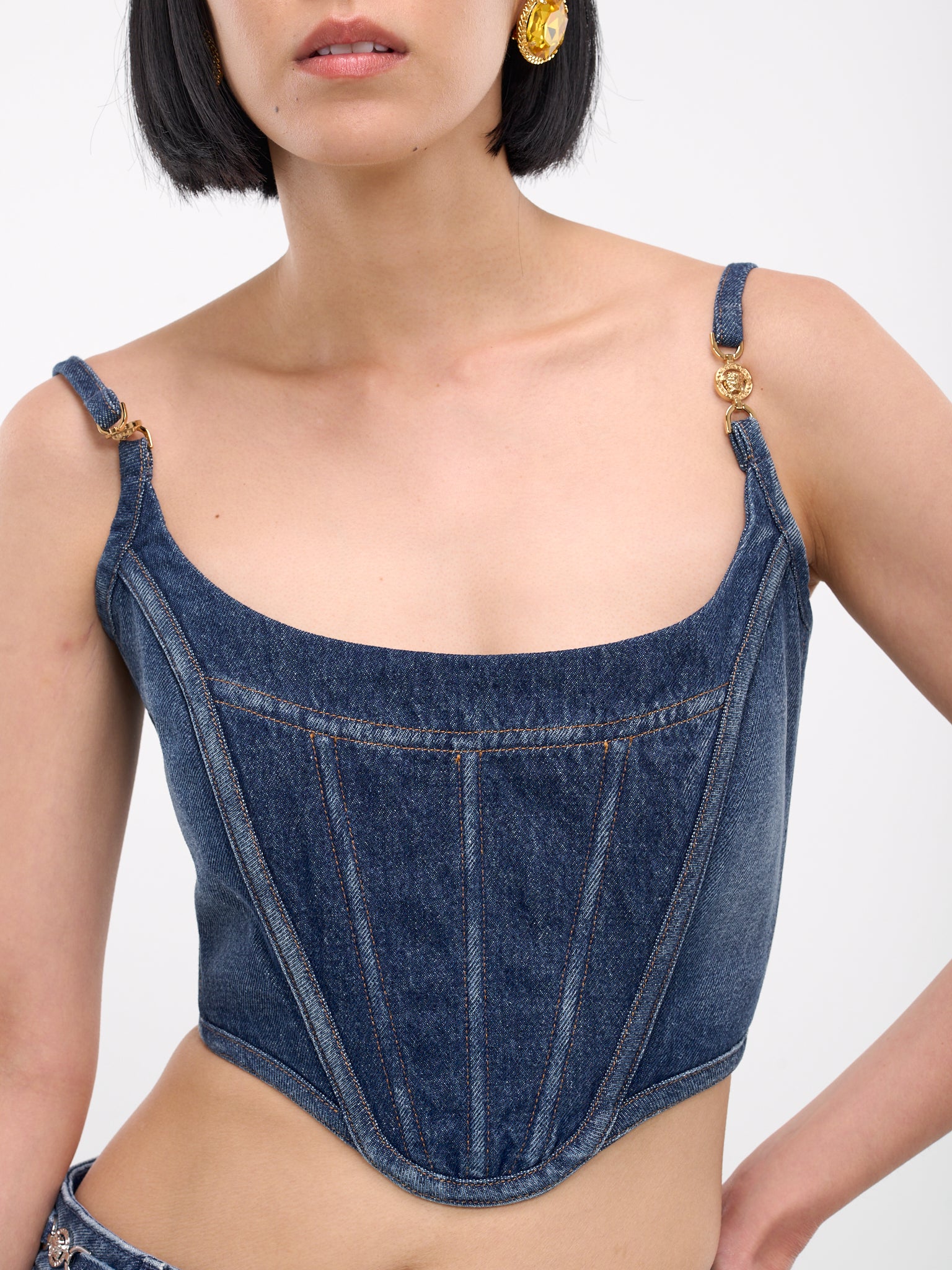 Medusa '95 Denim Corset Top (1016275-1A07079-1D030-DENIM-BL)