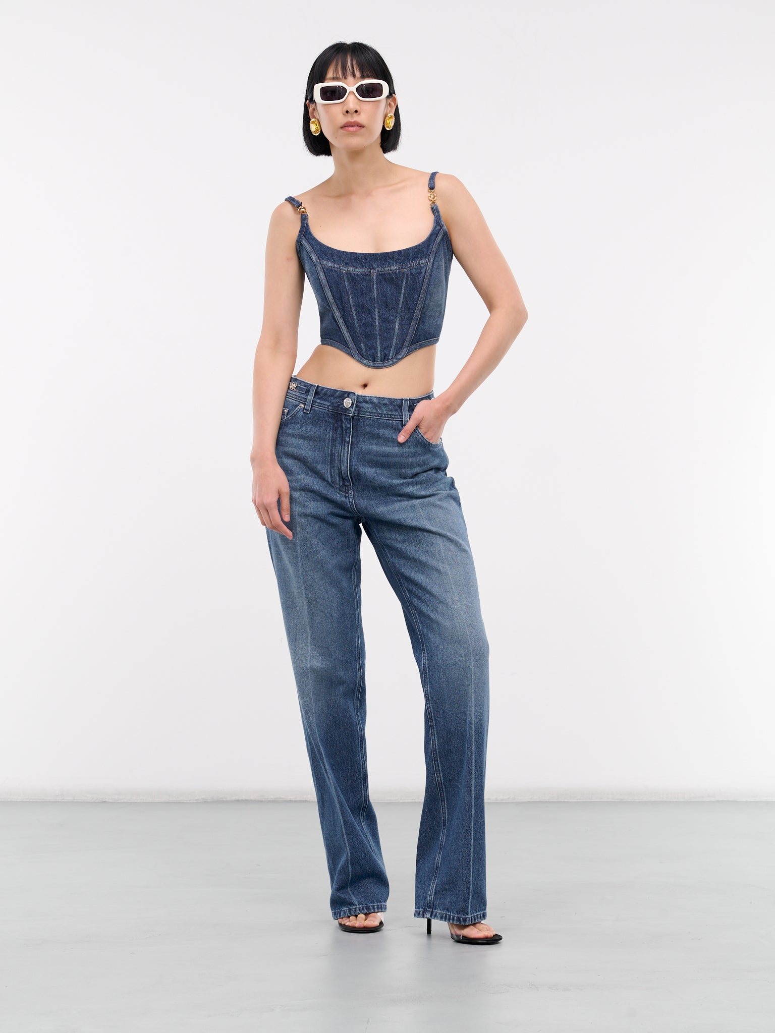 Medusa '95 Denim Corset Top (1016275-1A07079-1D030-DENIM-BL)