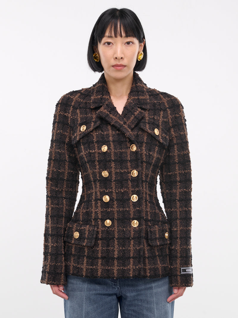 Check Double-Breasted Jacket (1016952-1A12269-2N020-BROWN-BL)