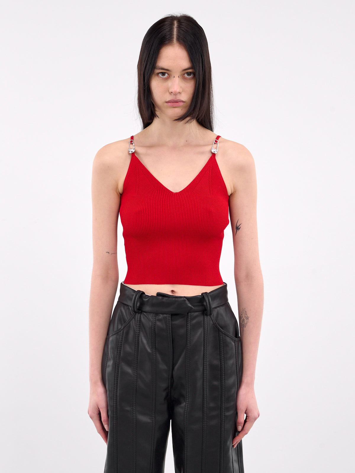 Safety Pin Knit Crop Top (1017770-1A12699-LIPSTICK-RED)