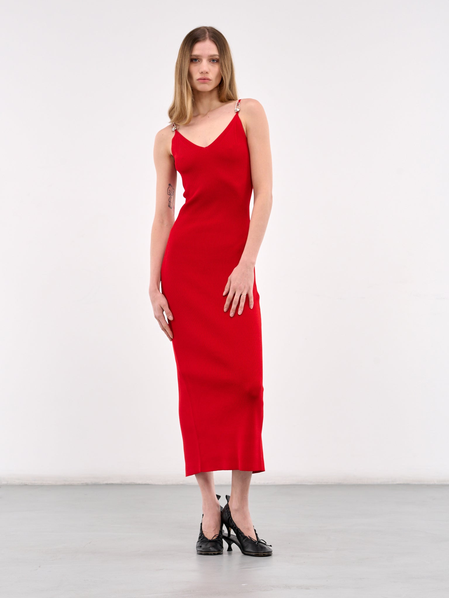 Safety Pin Knit Midi Dress (1018586-1A12699-LIPSTICK-RED)