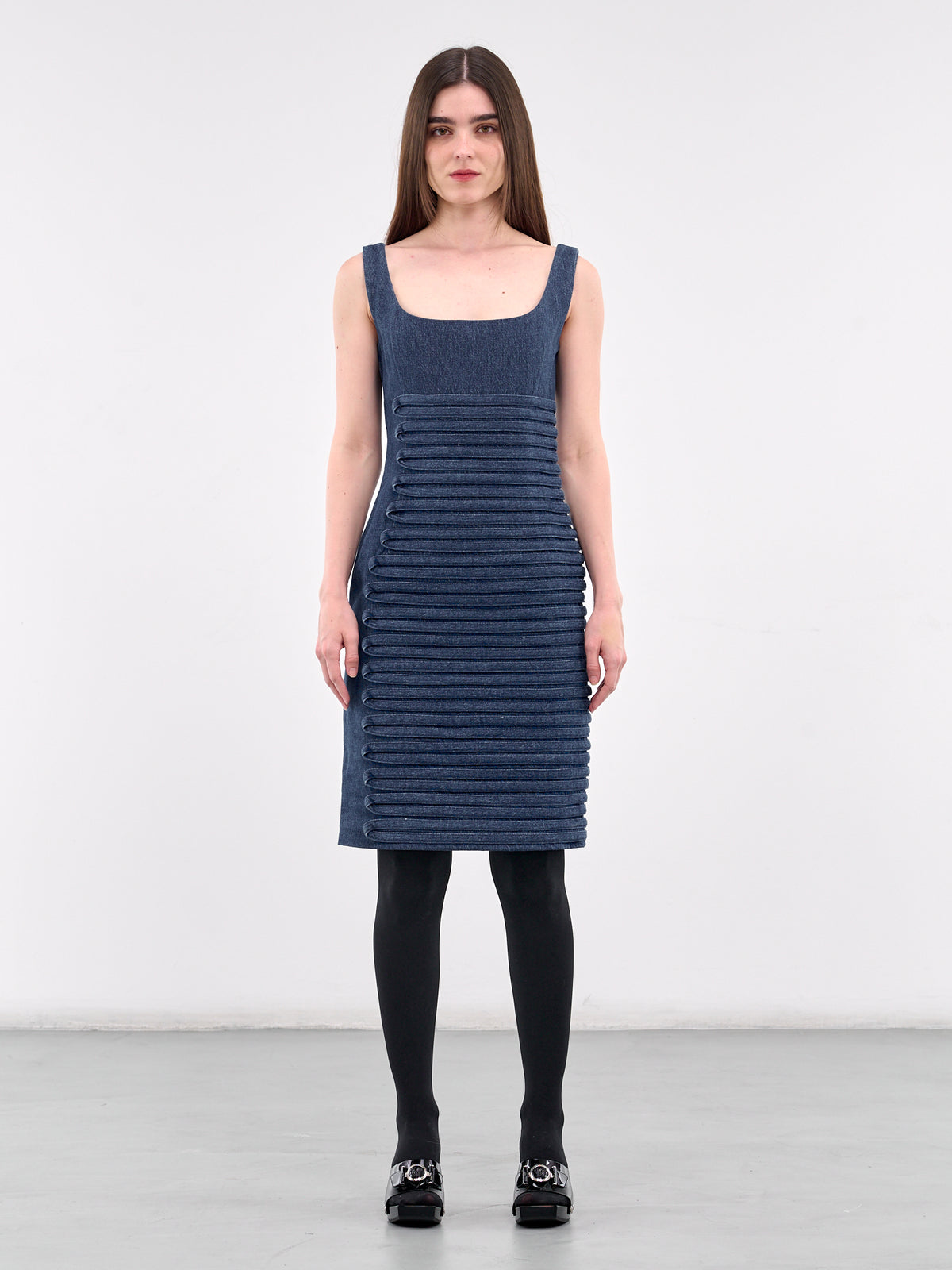 Denim Scoop Neck Fitted Dress (1018675-1A13346-MEDIUM-BLUE)