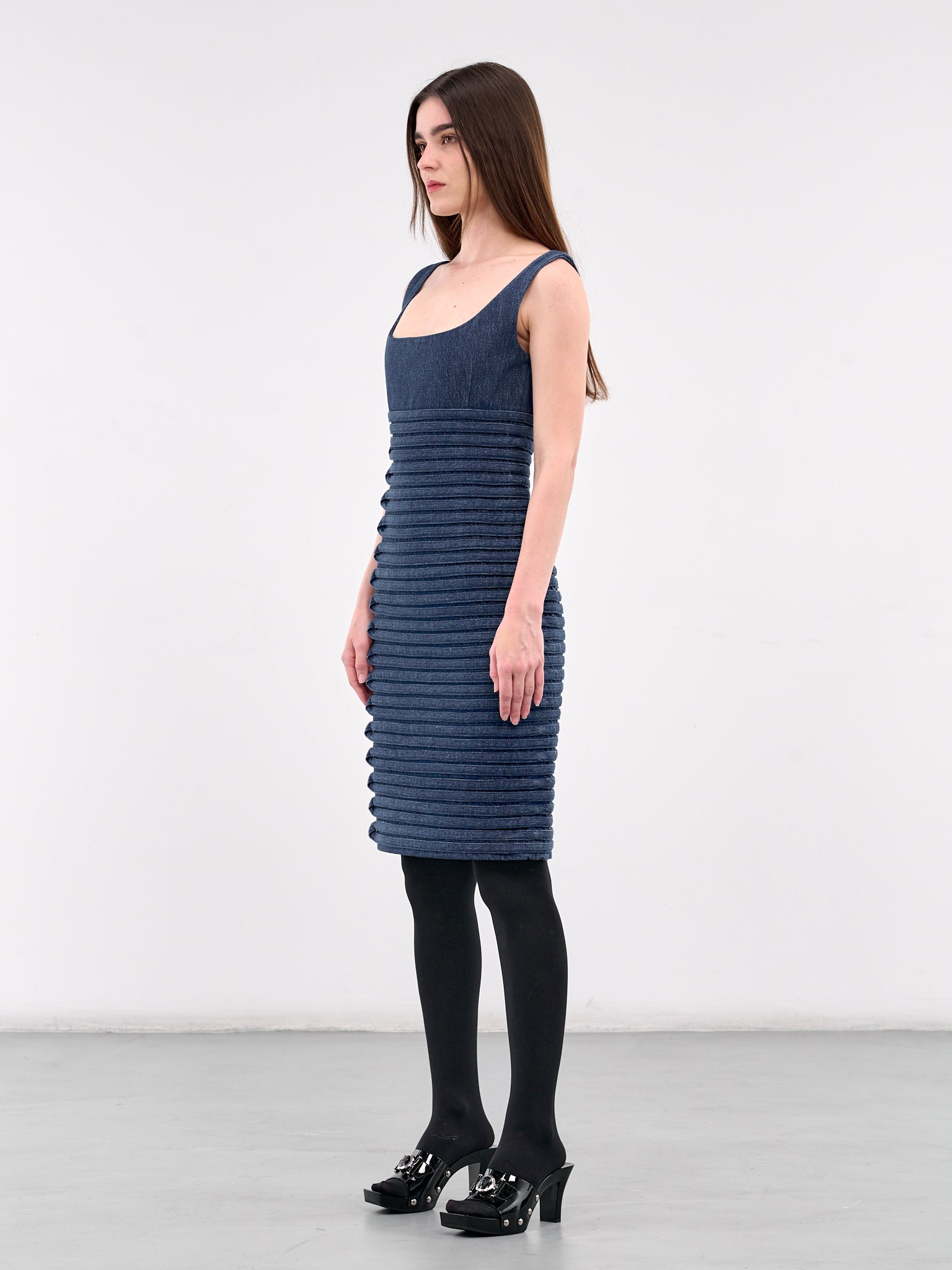 Denim Scoop Neck Fitted Dress (1018675-1A13346-MEDIUM-BLUE)