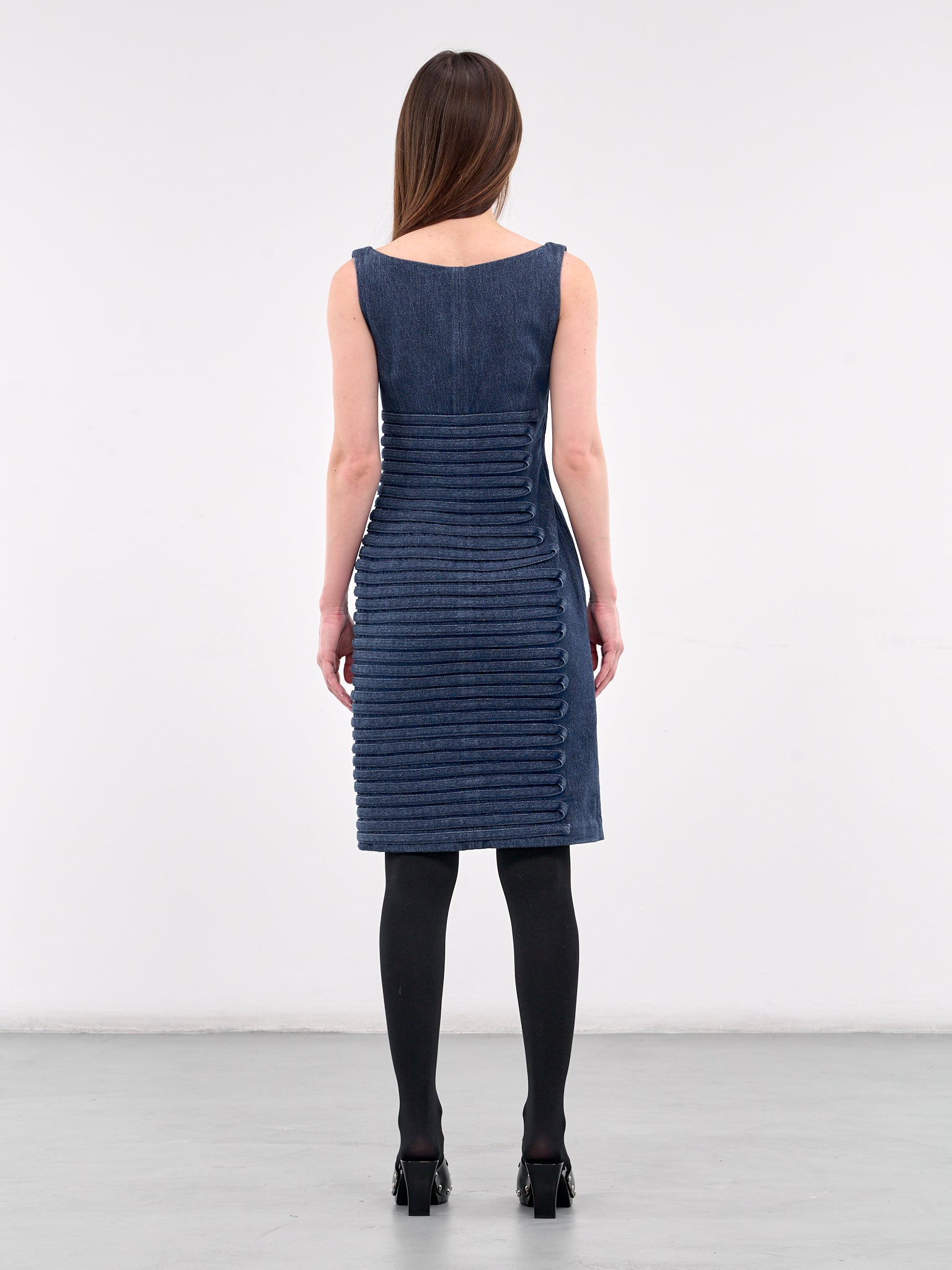 Denim Scoop Neck Fitted Dress (1018675-1A13346-MEDIUM-BLUE)