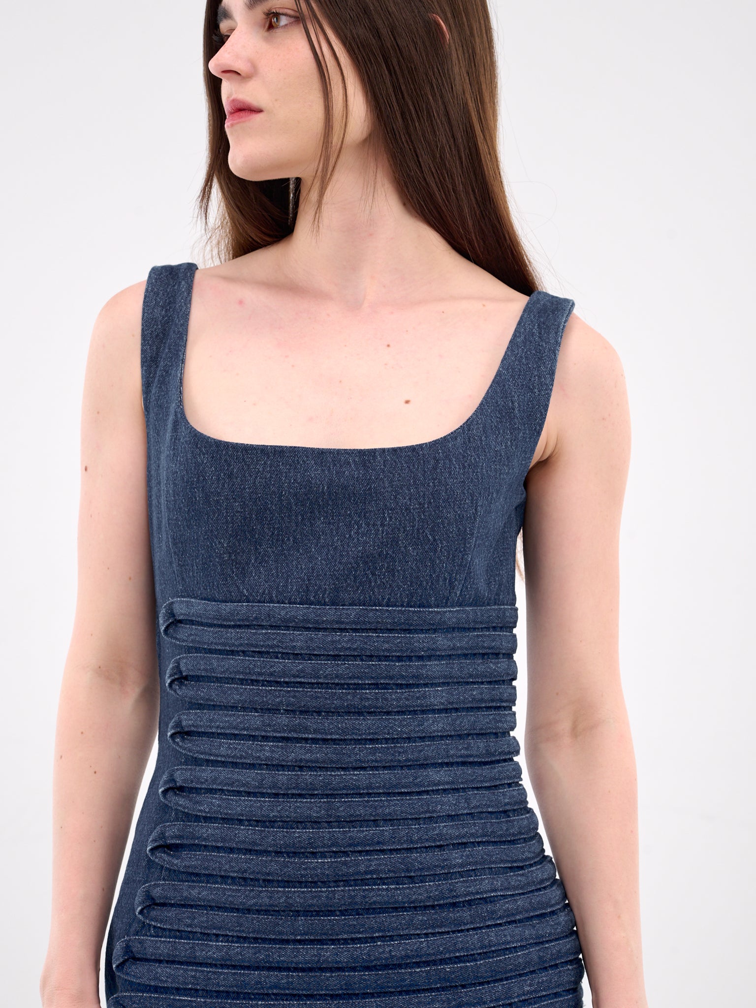 Denim Scoop Neck Fitted Dress (1018675-1A13346-MEDIUM-BLUE)