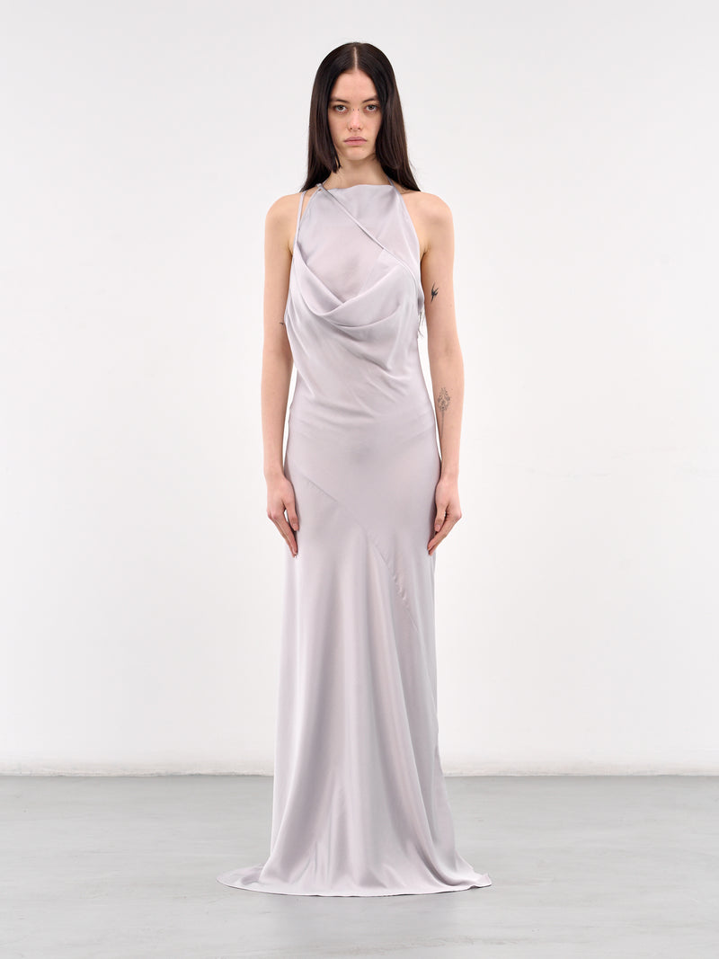 Asymmetric Draped Dress (102DR010-F535-SILVER-GREY)